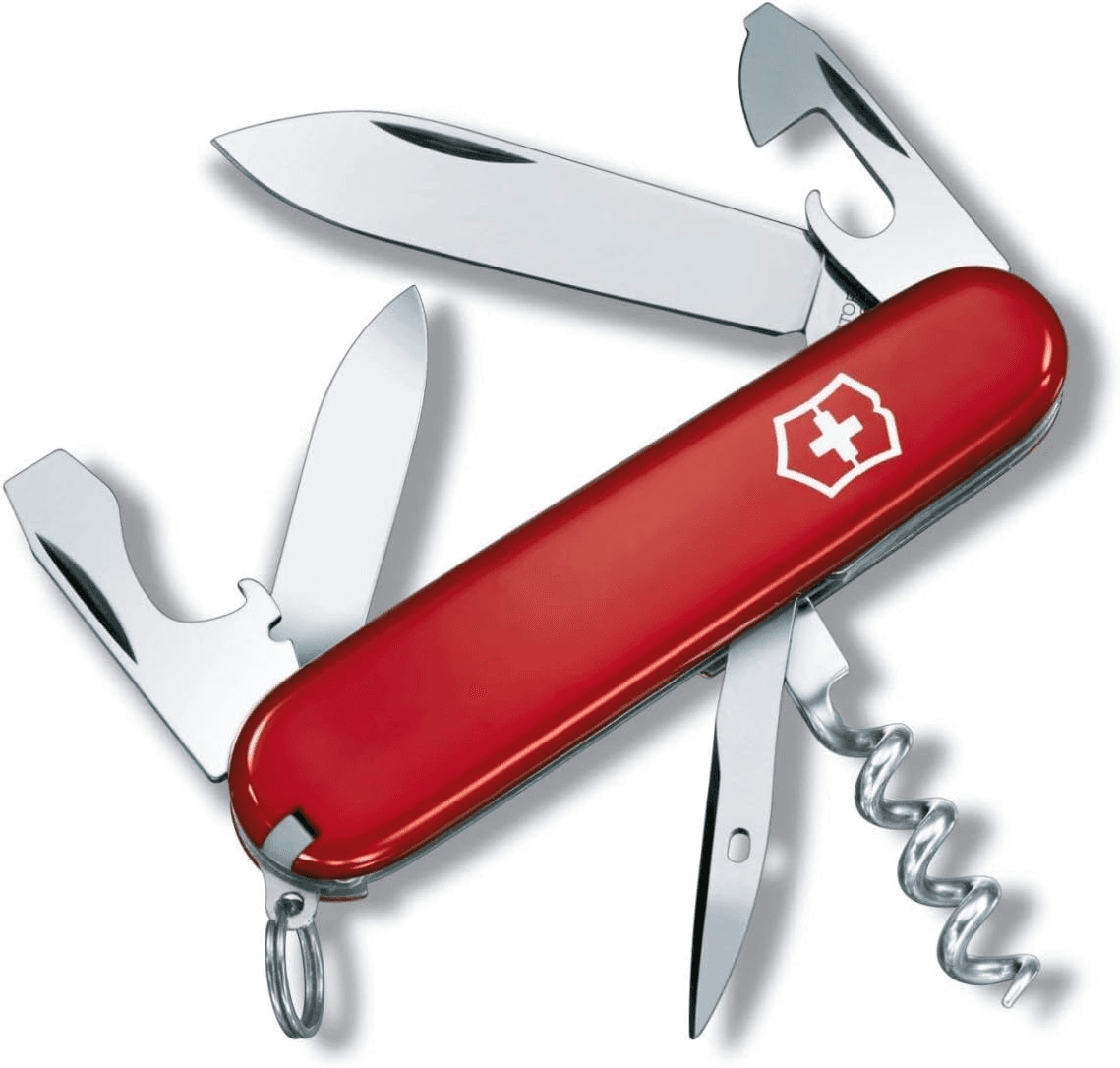 Victorinox ▫️ Spartan, canivete suíço, canivete suíço com 12 funções, incluindo lâmina, saca-rolhas e abre-latas, cor vermelha, com uma lâmina de 12 lâminas, saca-rolhas e abre-latas.