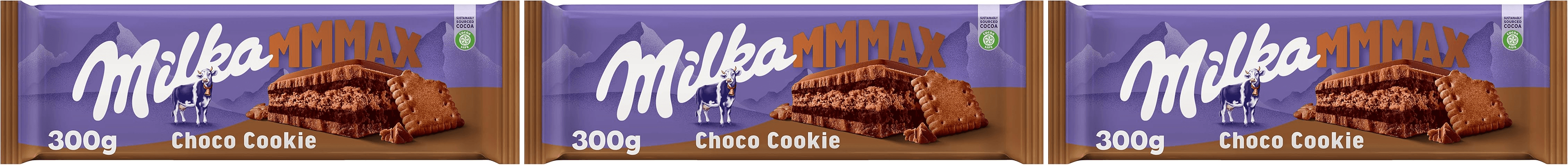Milka ▫️ MMMAX Choco Cookie Tablete grande de chocolate de leite alpino com camada de bolacha de cacau e recheio de creme de cacau de camada dupla 300 g