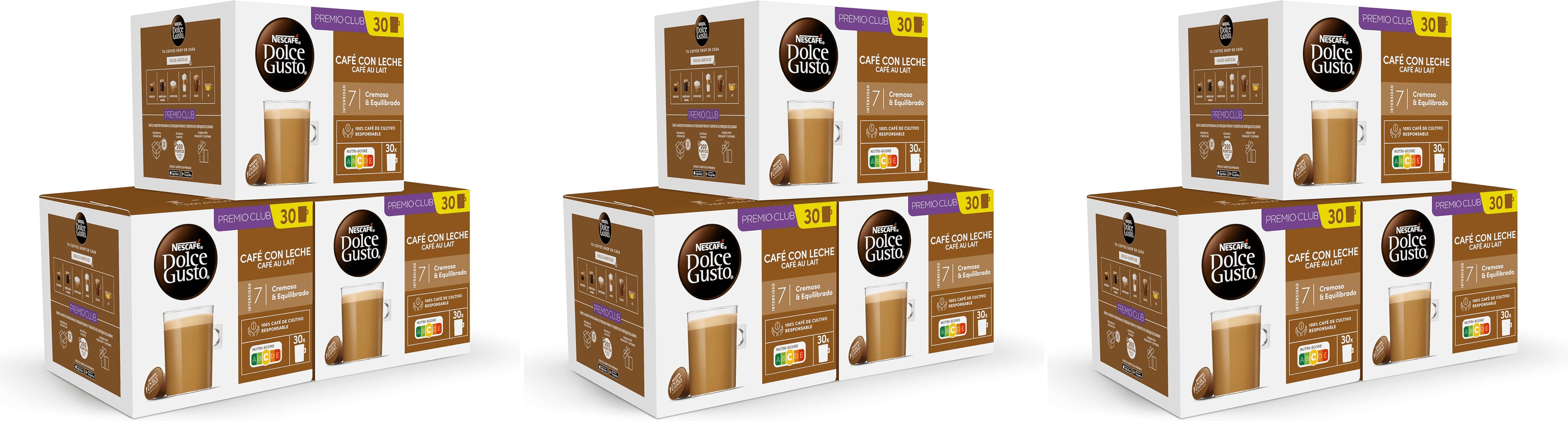 Nescafé Dolce Gusto ▫️ Café com Leite - Cápsulas de Café, 90 Cápsulas (3 x 30) - Intensidade 7 - Original para máquinas de café Dolce Gusto