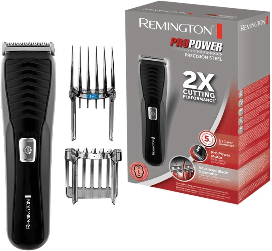 Remington ▫️ Máquina de cortar cabelo Pro Power Precision Steel, com e sem fios, lâminas de aço, 2 pentes ajustáveis, 40 min de tempo de espera, indicador LED de carregamento - HC7110