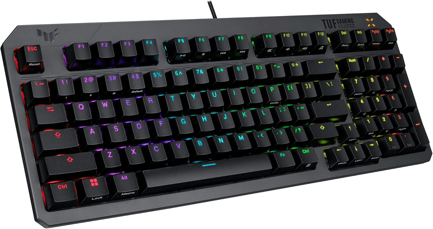 ASUS ▫️ TUF Gaming K3 Gen II - Teclado compacto de 98 teclas, interruptores ótico-mecânicos vermelhos RGB, espuma amortecedora, IP57, placa superior amovível e Aura Sync - teclado QWERTY espanhol