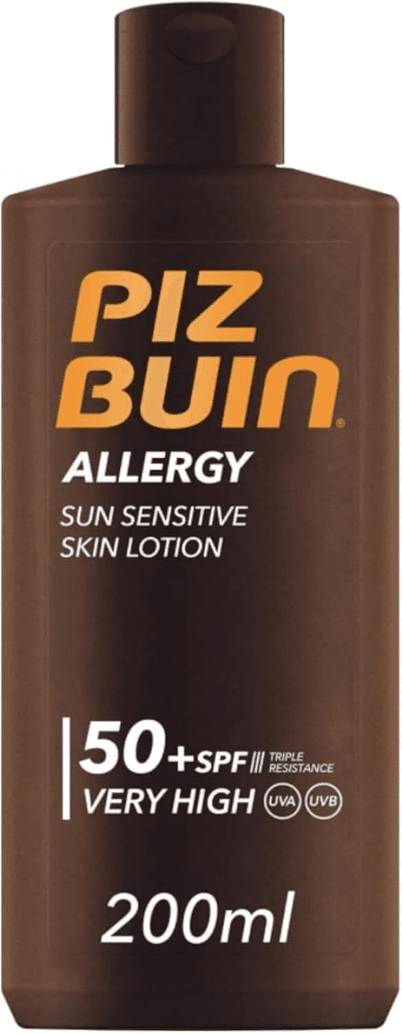 Piz Buin ▫️ Allergy Sun Sensitive Skin Lotion SPF 50 (200 ml), protetor solar corporal com FP50, proteção solar muito elevada para peles sensíveis, loção corporal com filtros UVA/UVB