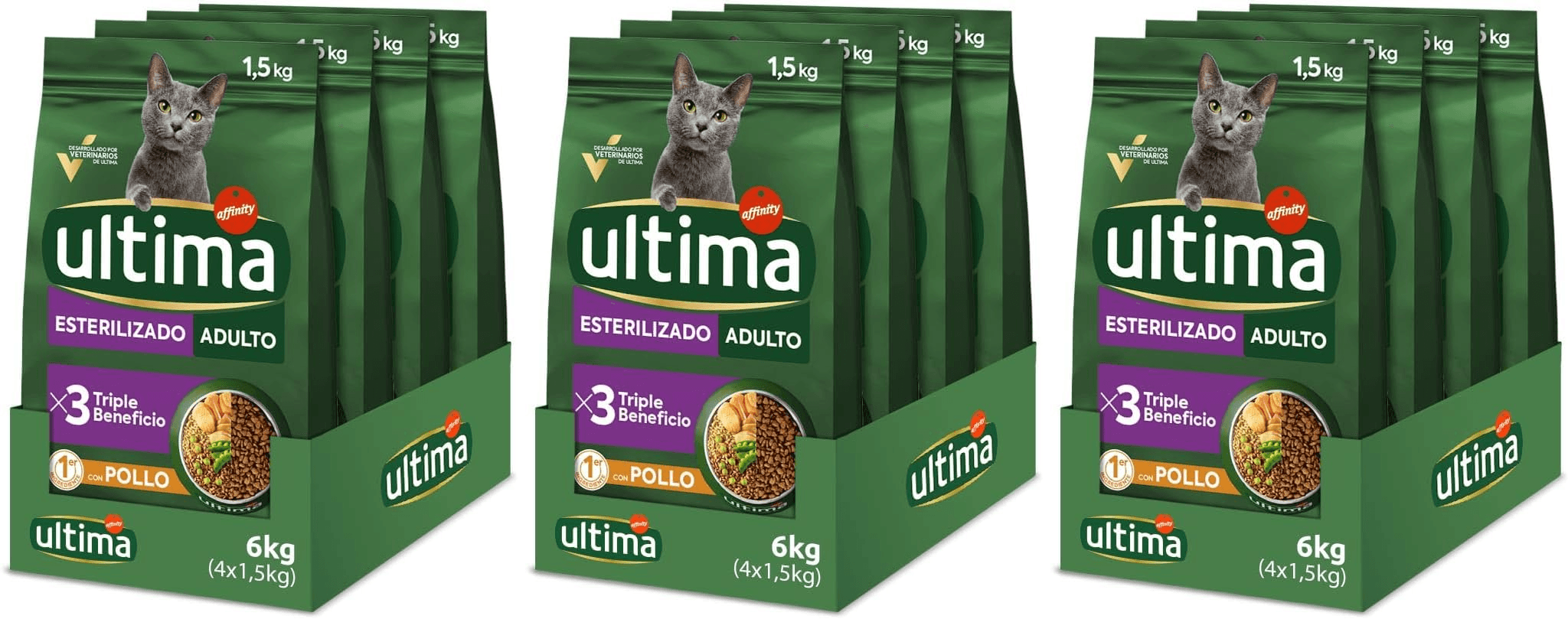 ultima ▫️ Sterilised Adult Chicken, Alimento Seco para Gatos, Embalagem de 4 x 1,5kg, Total 6kg