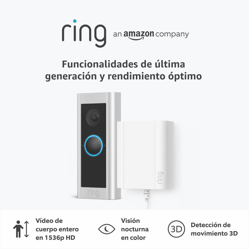 Ring ▫️ Video Doorbell Wired Pro (anteriormente Video Doorbell Pro 2) com plug-in : Campainha com vídeo HD 1536p de corpo inteiro, deteção de movimento 3D, vista panorâmica : 30 dias grátis Home