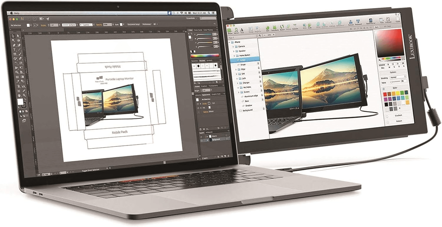 LEXIBOOK ▫️ x Mobile Pixels, monitor portátil para portátil Trio MAX 14", Full HD IPS 1080p, compatível com PC e Mac, USB A/Tipo C, ecrã duplo com ecrã de trabalho rotativo, TRIOMAX