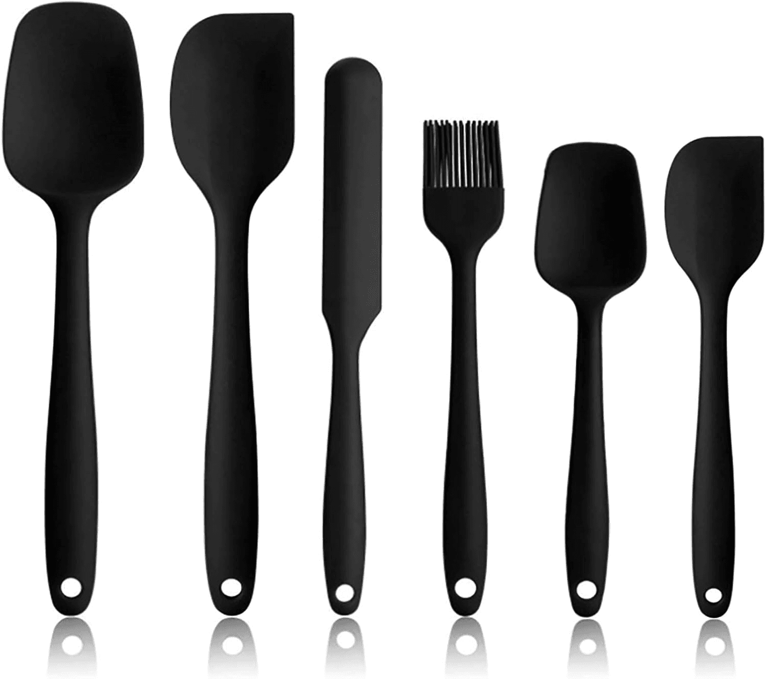 NoChoX ▫️ 6 espátulas de silicone resistentes ao calor até 500 °F, raspador de massa sem BPA com núcleo de metal, antiaderente e design de uma peça sem costura para assar ou cozinhar (preto)