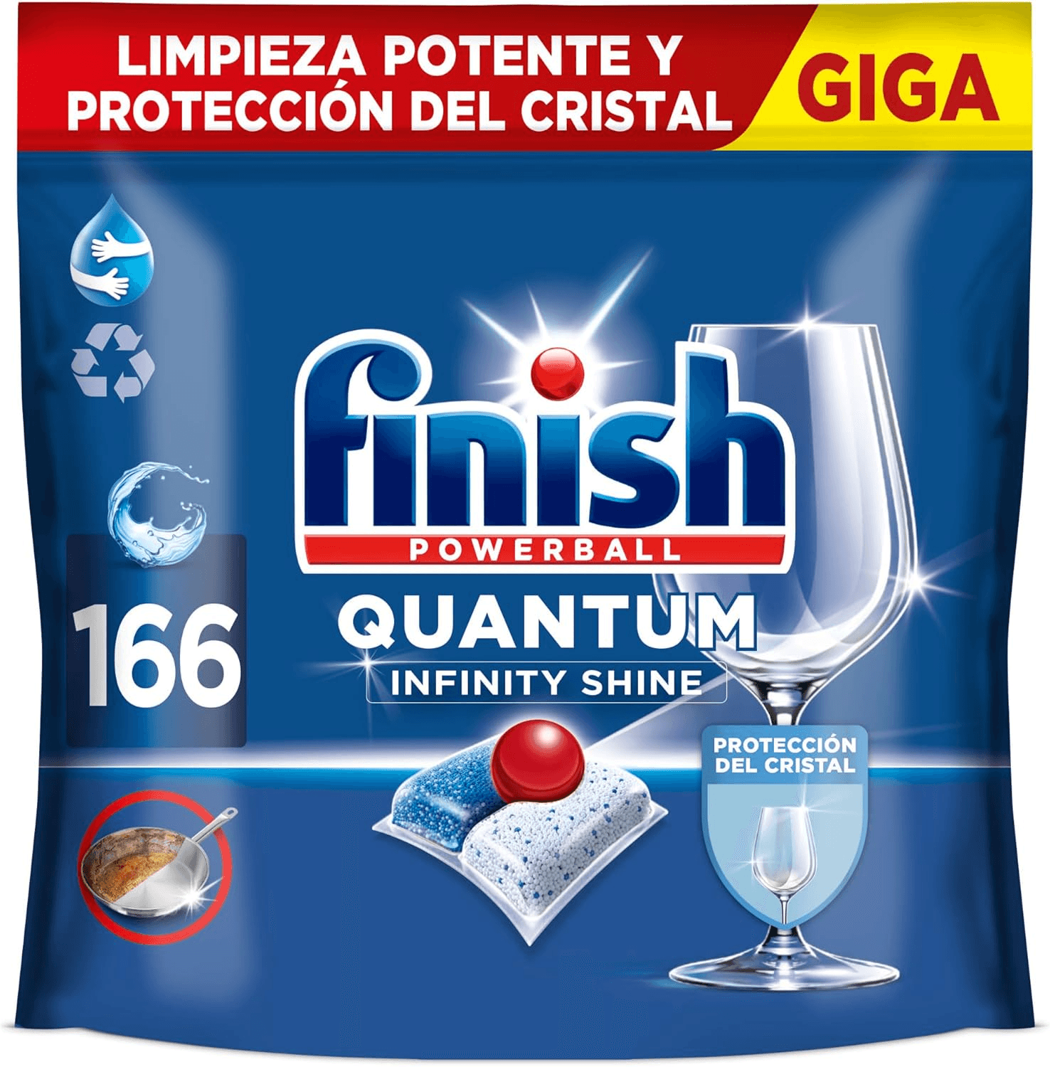 Finish ▫️ Powerball Quantum Infinity Shine, pastilhas para máquina de lavar louça, limpeza potente e proteção dos vidros, 166 pastilhas