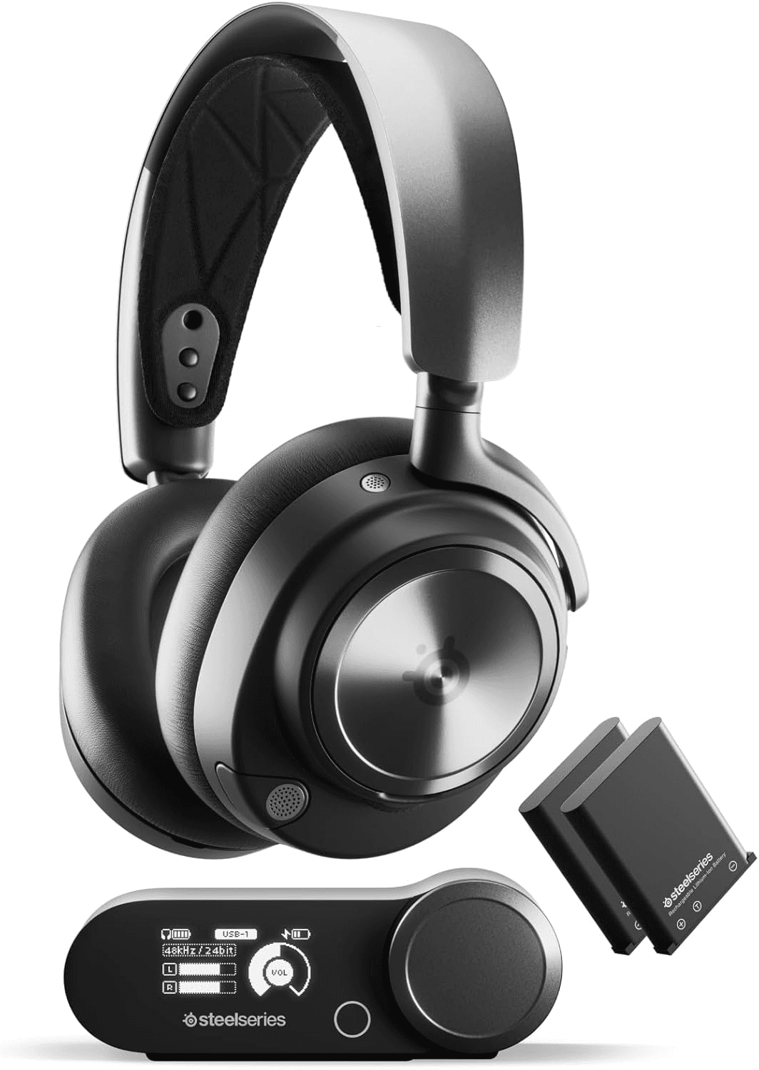 SteelSeries ▫️ Arctis Nova Pro Wireless - Auscultadores para jogos sem fios multi-sistema - Drivers magnéticos de neodímio - Cancelamento de ruído - Sistema de alimentação Infinity - PC, PS5, PS4, Switch 2, Telemóvel