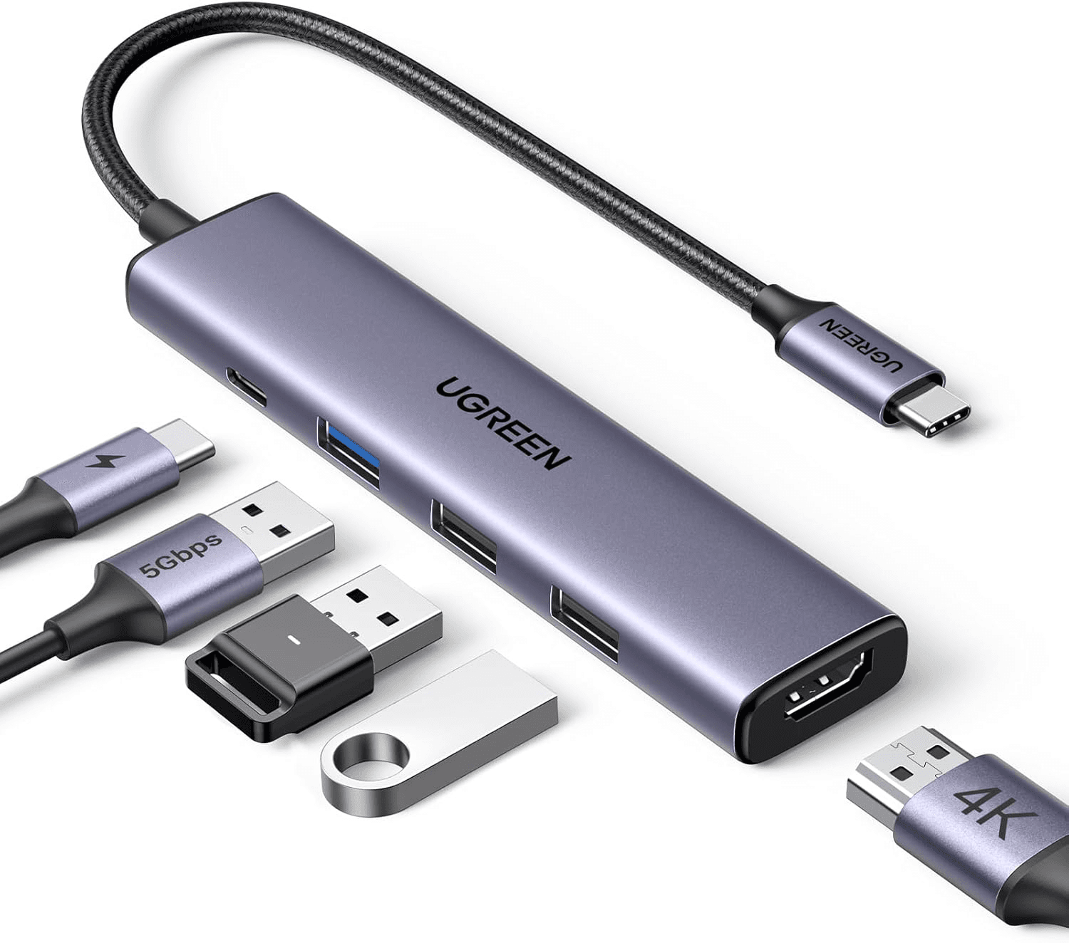 UGREEN ▫️ Revodok 105 Hub USB C HDMI 4K Adaptador USB C Tipo C 5 em 1 com carregamento PD de 100 W Compatível com MacBook Pro Air M3 M2 M1, iPad, iPhone 17 Pro MAX Air, Galaxy S25 Ultra, Surface