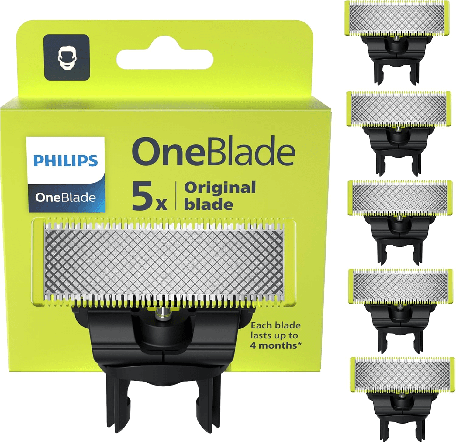 Philips ▫️ Lâminas OneBlade Original, compatíveis com todos os cabos OneBlade e OneBlade Pro, 5 peças (modelo QP250/50)