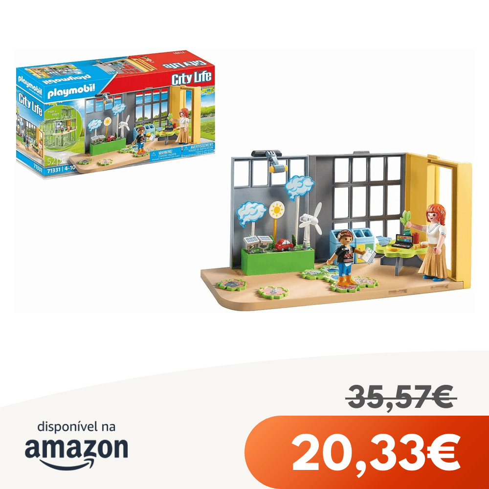 PLAYMOBIL ▫️ City Life 71331 Climate Classroom, Sala de aula do futuro, Puzzle com tarefas de proteção climática e muito mais, Brinquedos para crianças a partir dos 4 anos