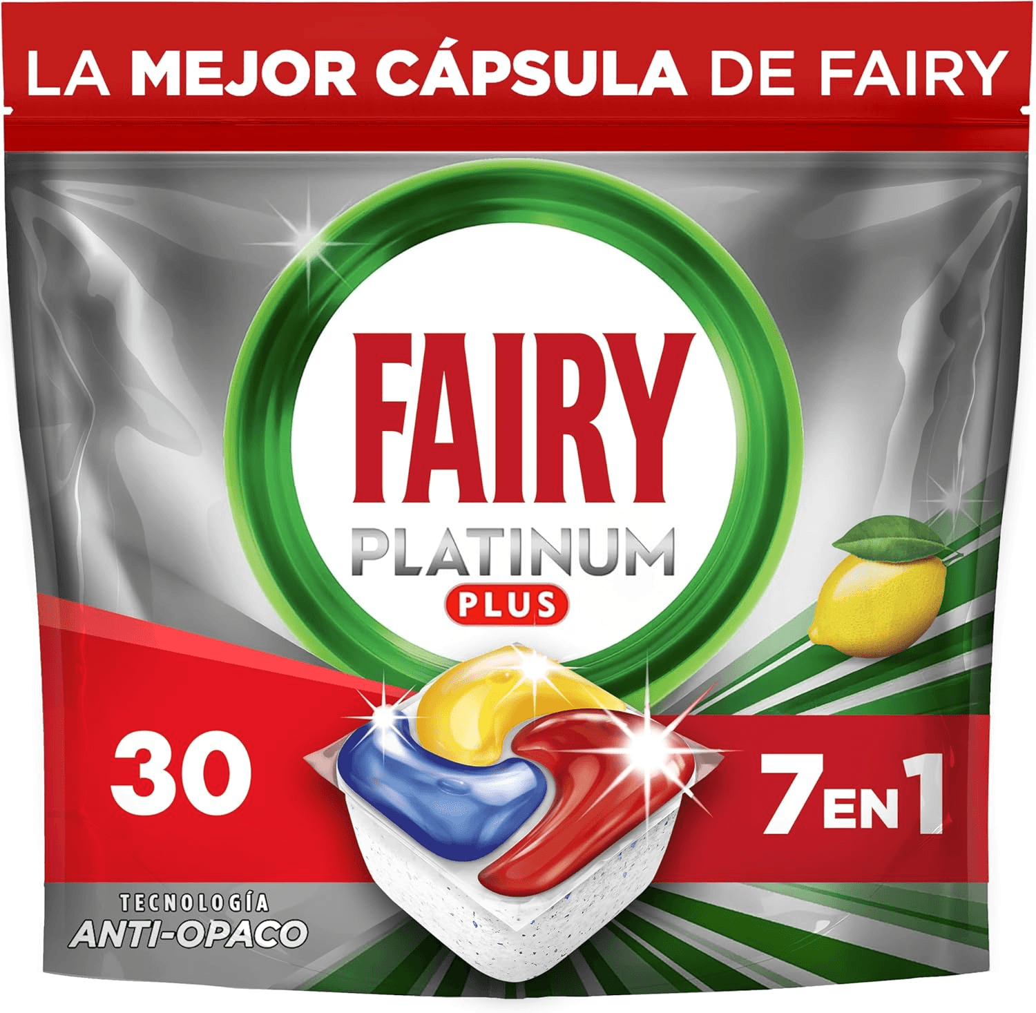 FAIRY ▫️ Platinum Plus All-In-One Dishwasher Capsules Lemon, 30 cápsulas,