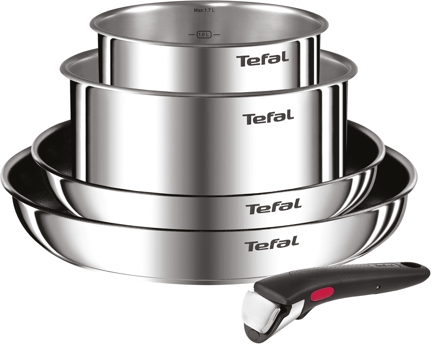 Tefal ▫️ Ingenio Emotion - Conjunto de 2 frigideiras 24/28 cm + 2 caçarolas 16/20 cm + pega amovível, resistente à indução, antiaderente, revestido a titânio, lavável na máquina de lavar louça e no forno