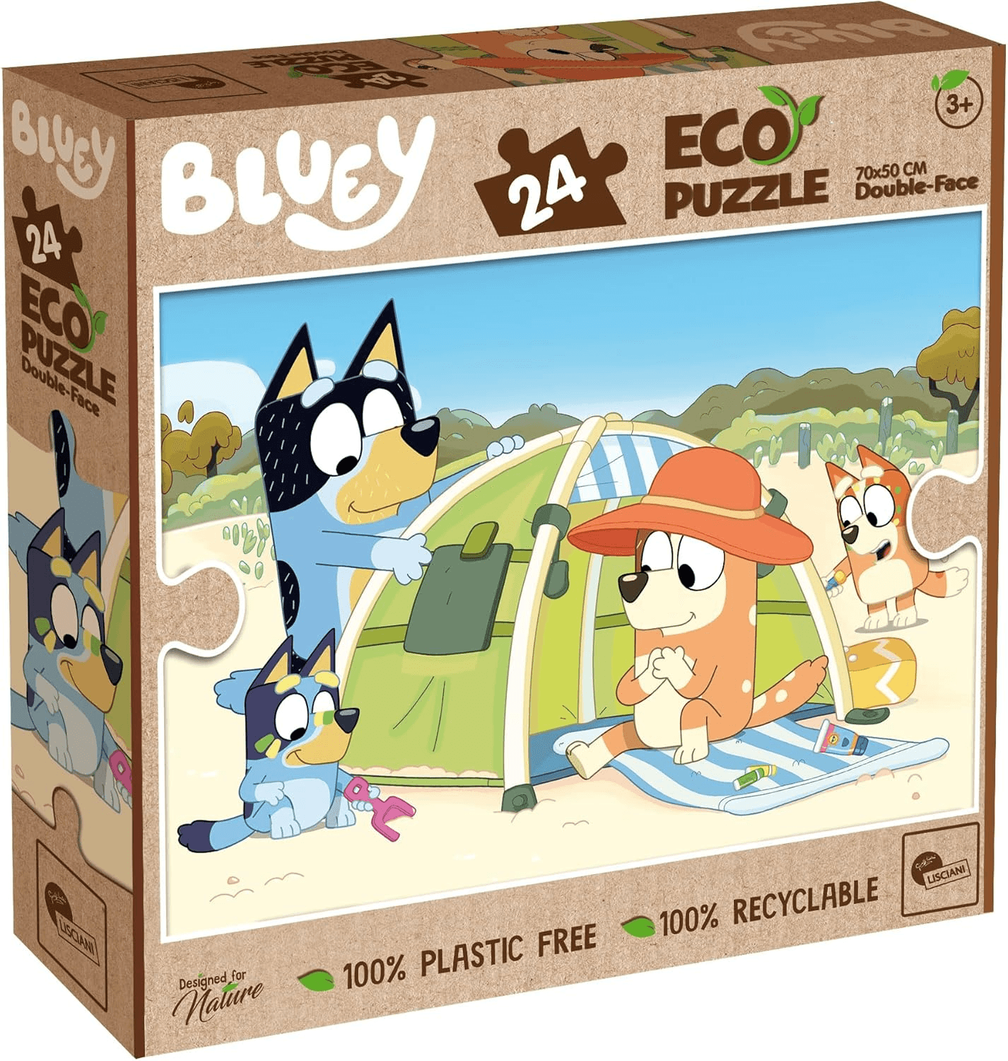Liscianigiochi ▫️ Lisciani - BLUEY - Eco Puzzle - 24 Peças - Para crianças a partir dos 3 anos - 50x70cm - Puzzle Bluey com dupla face para colorir - Puzzle 100% reciclável, sem plástico - Certificado FSC