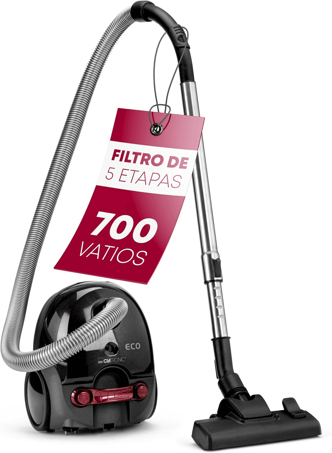 Clatronic ▫️ Aspirador 700 Watt Energy Saving | com sistema de microfiltro de 5 camadas | Escova reversível para chão e escova/bocal para grelhar | BS 1300 N Antracite