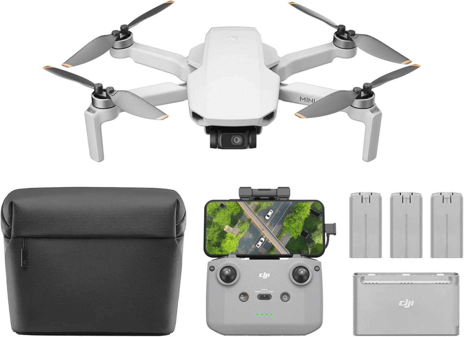 DJI ▫️ Pack Mini 4K Fly More, drone com câmara 4K UHD para adultos, menos de 249 g, estabilização de 3 eixos, transmissão de vídeo até 10 km, retorno automático, 3 baterias para até 93 min, C0