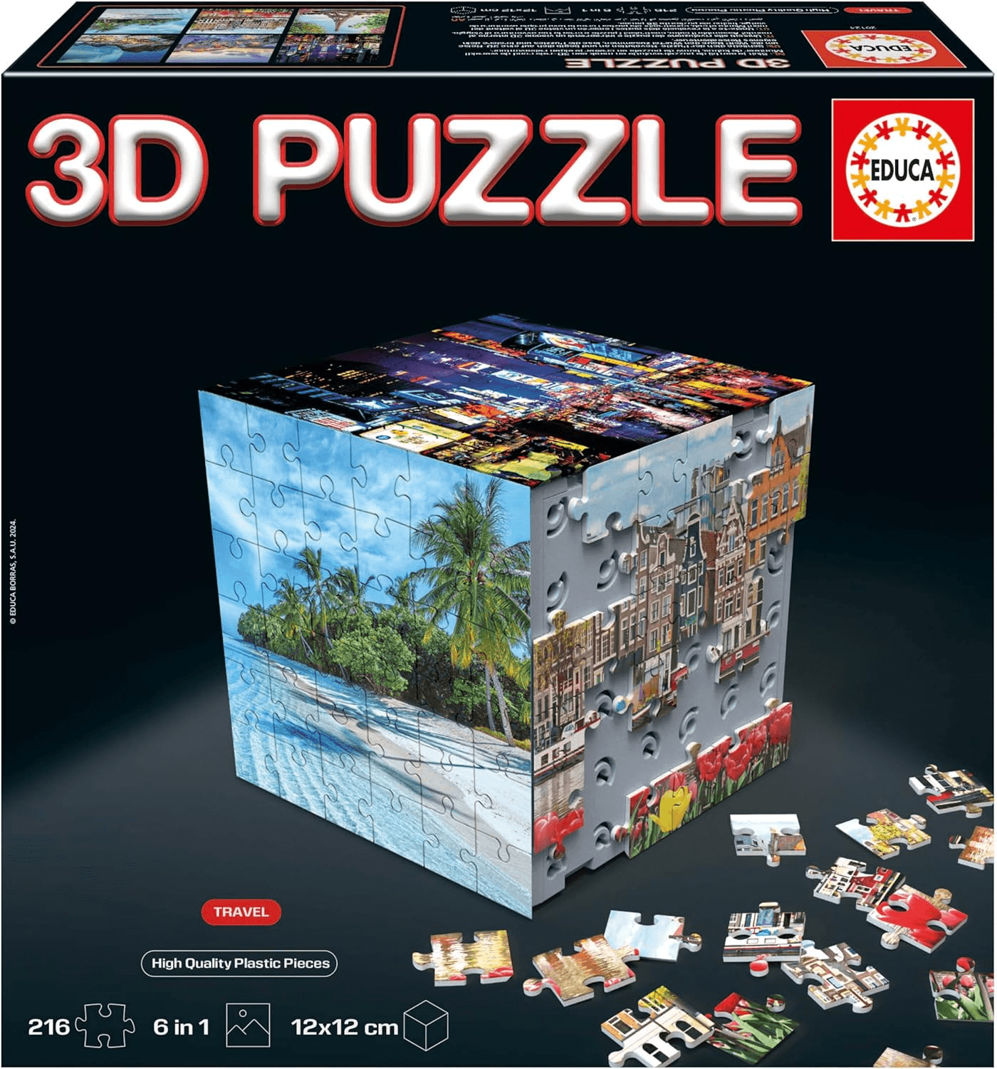 Educa ▫️ Puzzle 3D de viagem - Cubo de 216 peças | Puzzle original para adultos e adolescentes | Puzzle criativo e decorativo para maiores de 14 anos | Prenda educativa (20124)