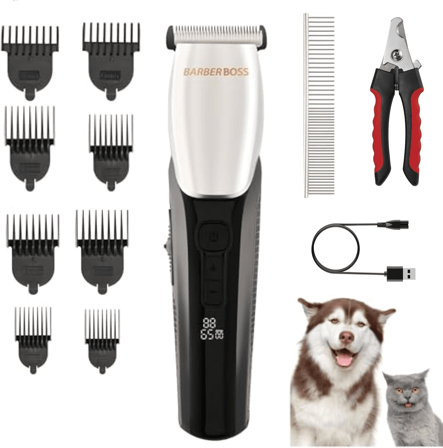 BARBERBOSS ▫️ Kit de limpeza sem fios para animais de estimação, aparador de pelo profissional para cães de pelo grosso, recarregável para pelo emaranhado, silencioso, resistente à água