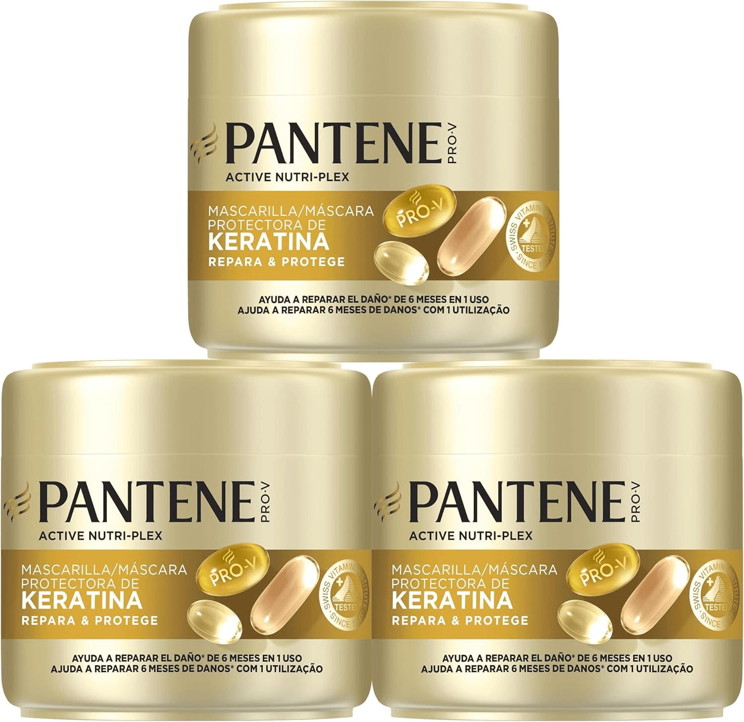 Pantene ▫️ Máscara Protetora de Queratina Pro-V Repara & Protege 3X300ml Para Cabelo Seco e Estragado. Ajuda a reparar 6 meses de danos numa só utilização