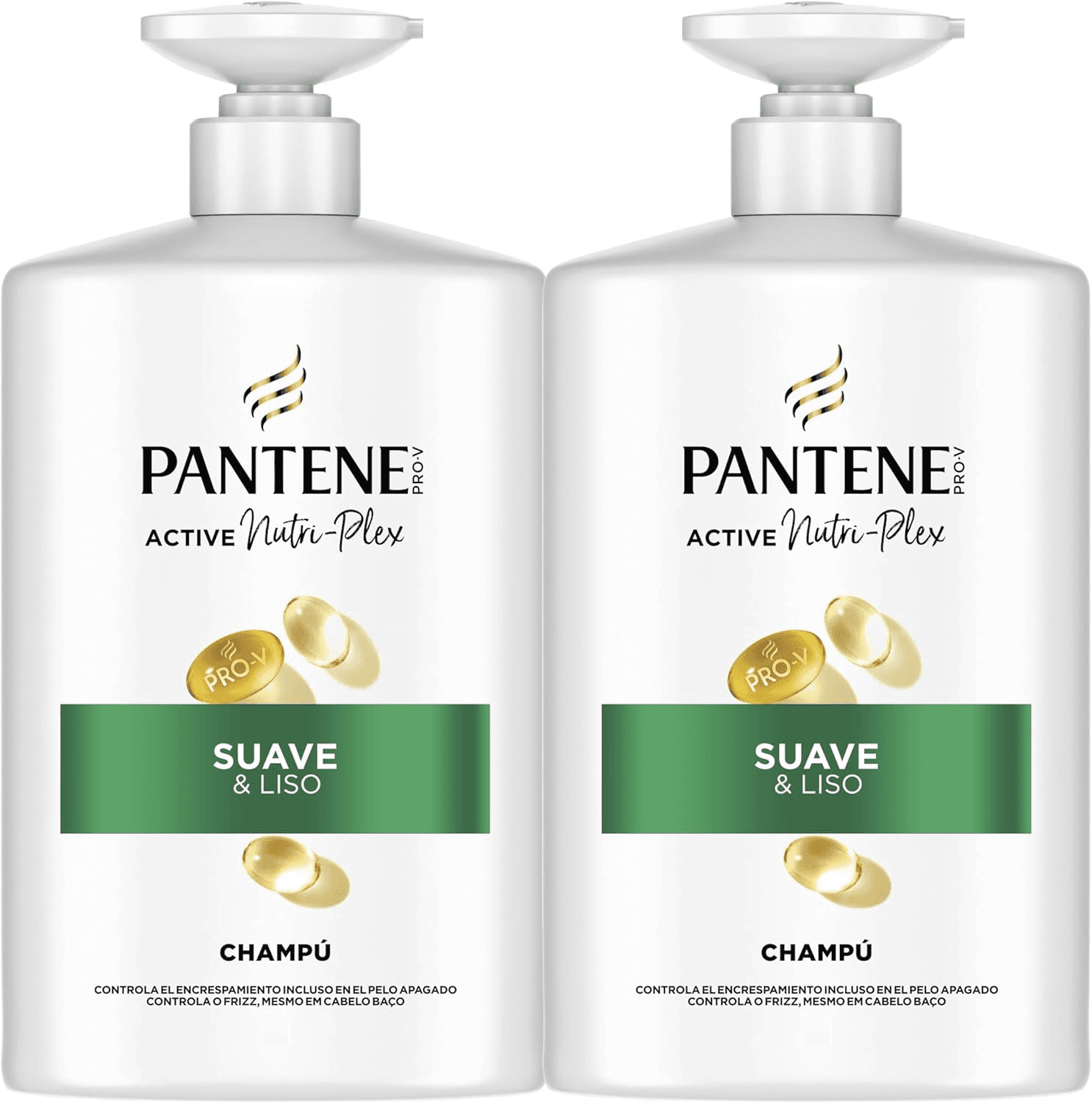 Pantene ▫️ Champô Pro-V Liso e Sedoso 2X1000ml Dispensador, Cabelo Encrespado e Sem Brilho. Limpa suavemente. Protege as ligações do cabelo. Sem silicone
