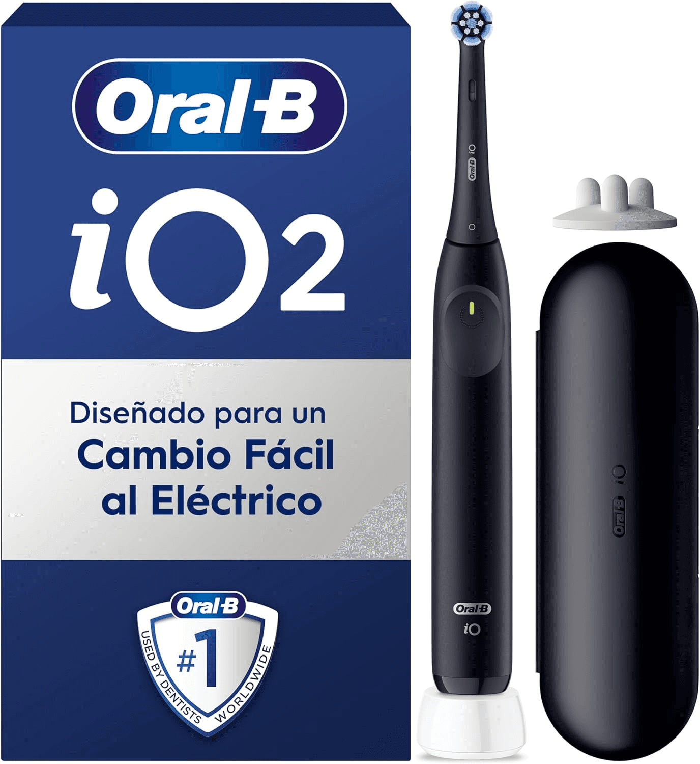 Oral-B ▫️ iO 2 Electric Toothbrush Black Night, 1 cabeça de escova, 1 estojo de viagem, 1 suporte para recargas, 3 modos de escovagem, sensor de pressão e temporizador, concebida pela Braun