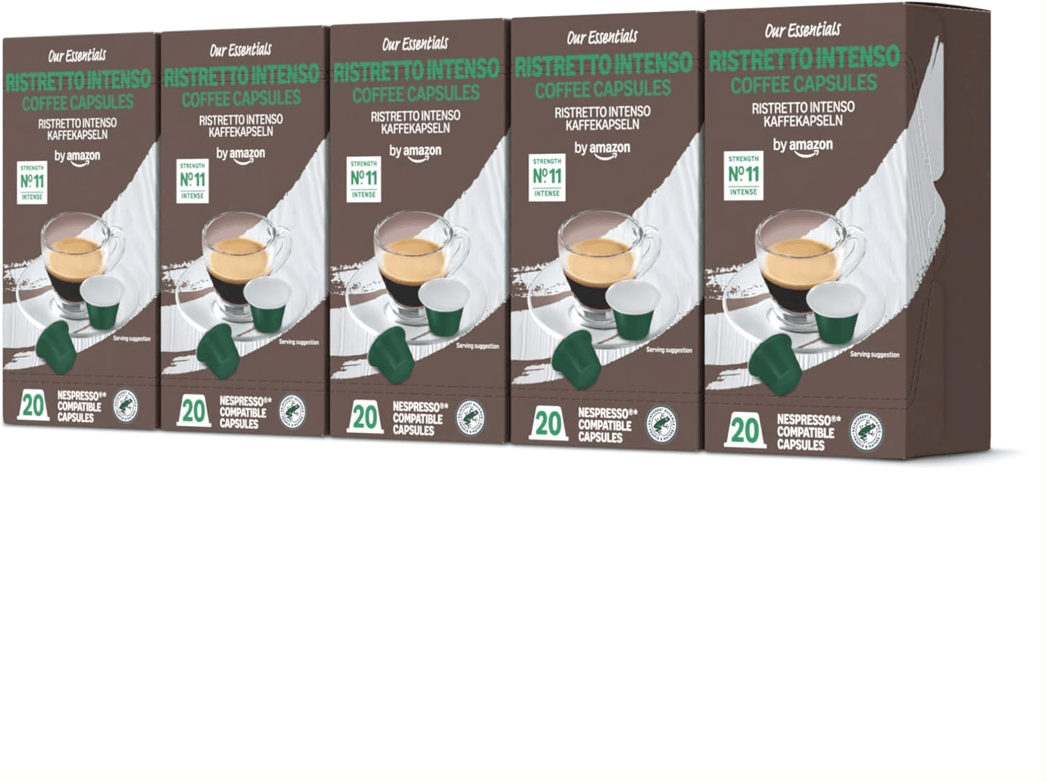 by Amazon ▫️ Ristretto Intense Cápsulas de café compatíveis com Nespresso, 100 cápsulas (5 embalagens x 20) - Rainforest Alliance Certified