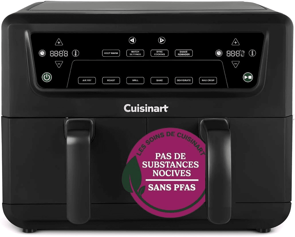 CUISINART ▫️ Fritadeira de ar Dual Zone XXL, PFAS Free, Chemical Free Cooking, Fry, grill, bake, desidratar, Max Crisp e manter quente 2 x 5,2L - 8+ porções Gavetas duplas Peças próprias para máquina de lavar loiça