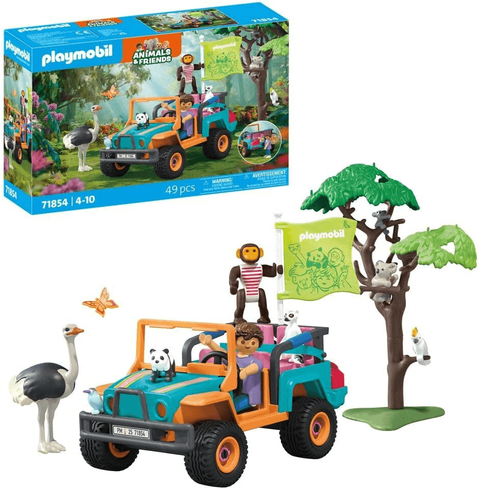 PLAYMOBIL ▫️ Animais e Amigos | Jipe Multicolorido | Brinquedo para maiores de 4 anos | Prenda ideal para crianças | Estimula a criatividade | com figuras, veículo e acessórios | 71854