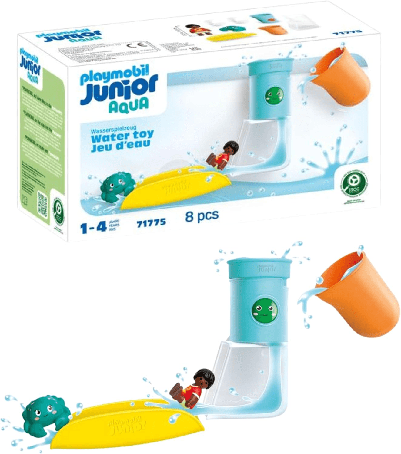 PLAYMOBIL ▫️ Junior Aqua | Tanque de água com cascata e escorrega | Brinquedo de água a partir de 1 ano | Prenda ideal para crianças | Brinquedo de banho sustentável com escorrega e cascata | 71775