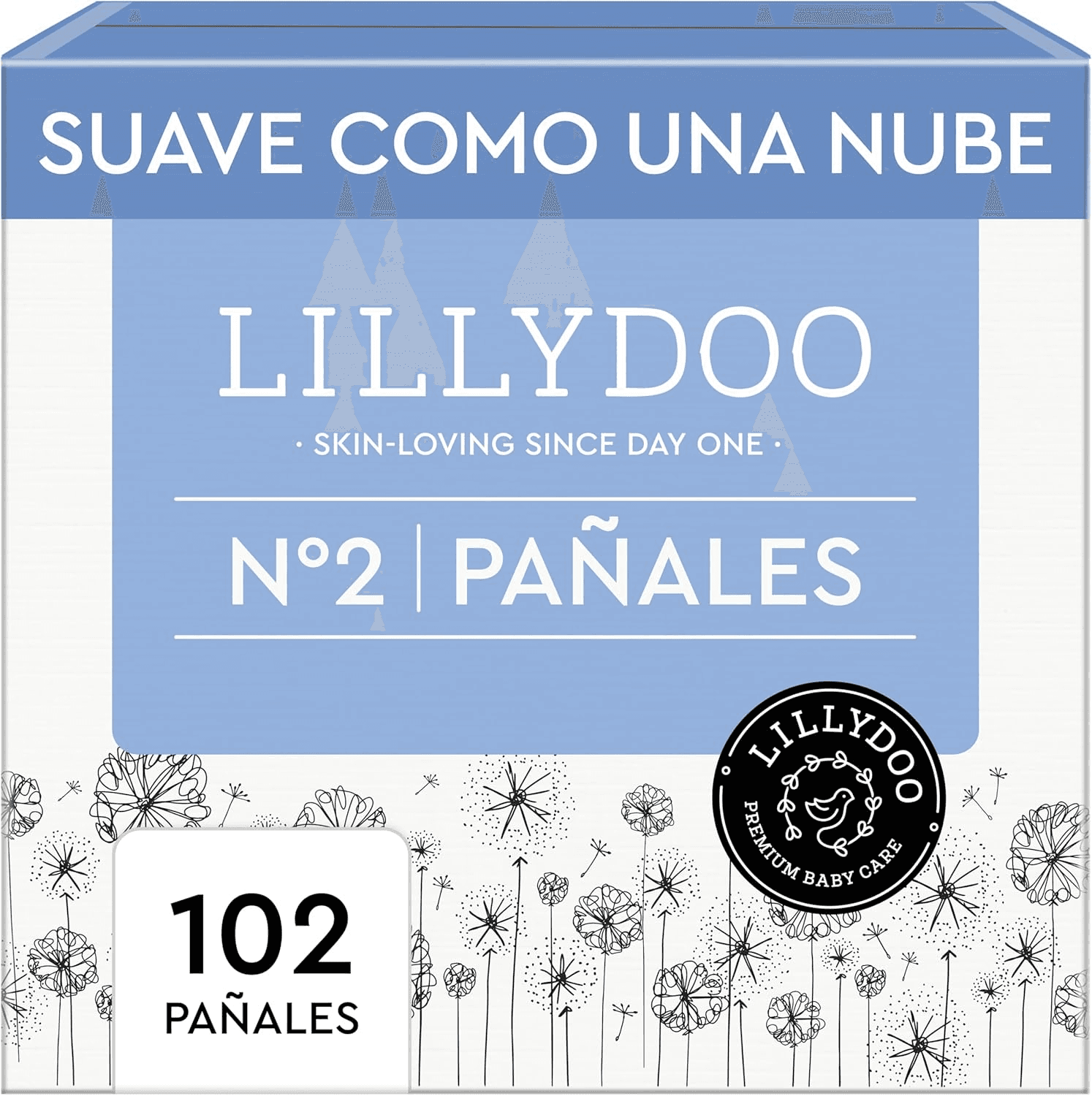 LILLYDOO ▫️ Fraldas amigas da pele - tamanho 2 (4+ kg), caixa de meio mês (102 unidades), proteção contra fugas, macias, sem perfume e loção e dermatologicamente testadas.