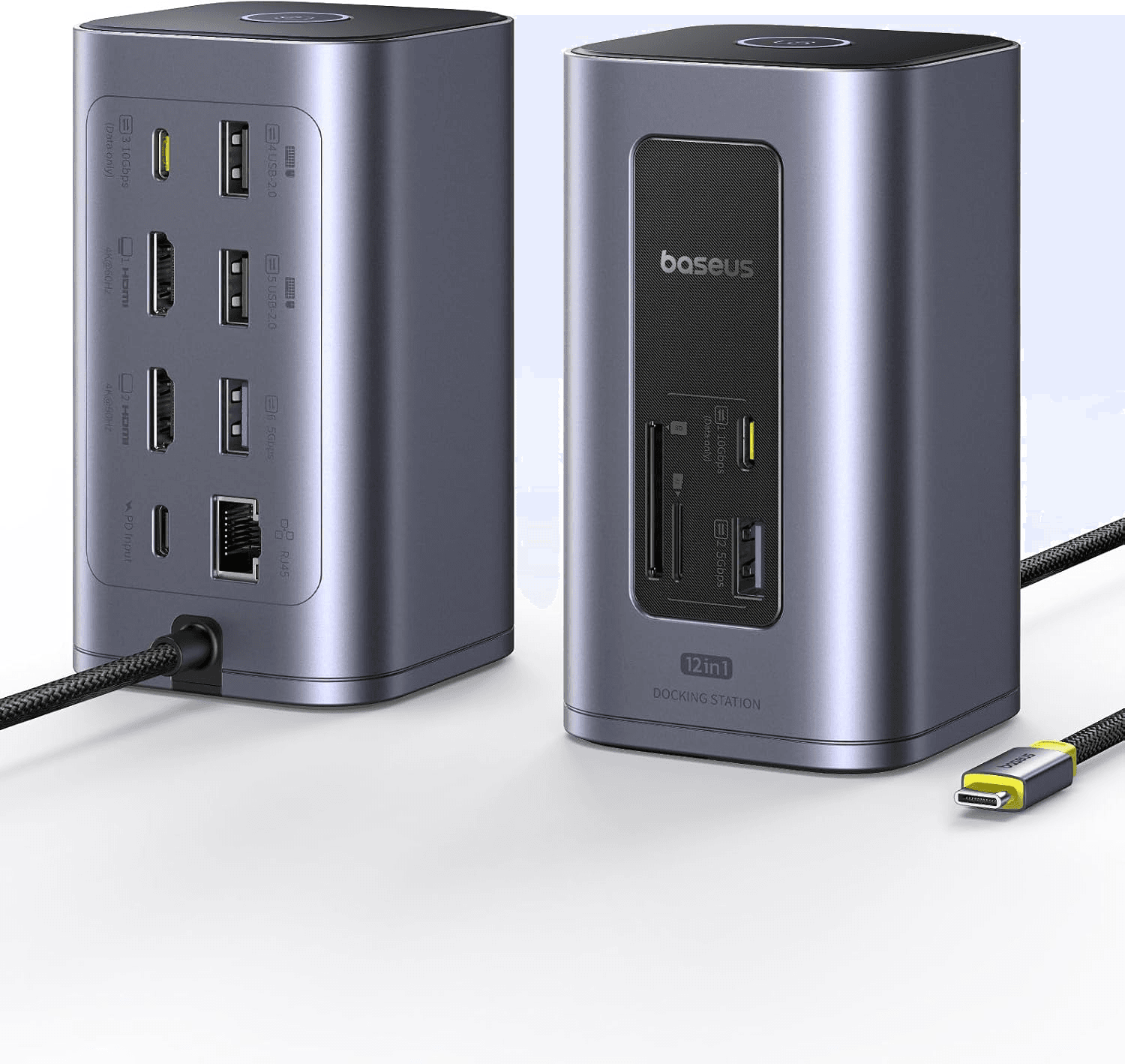 Baseus ▫️ Estação de ancoragem Nomos Air 12 em 1, estação de ancoragem para 2 monitores com 2 * 4K HDMI, USB-A/C 10Gbps, Ethernet 1 Gbps, 100W PD, HUB USB C para computador portátil DELL/HP/Lenovo/ASUS/Acer/Mac