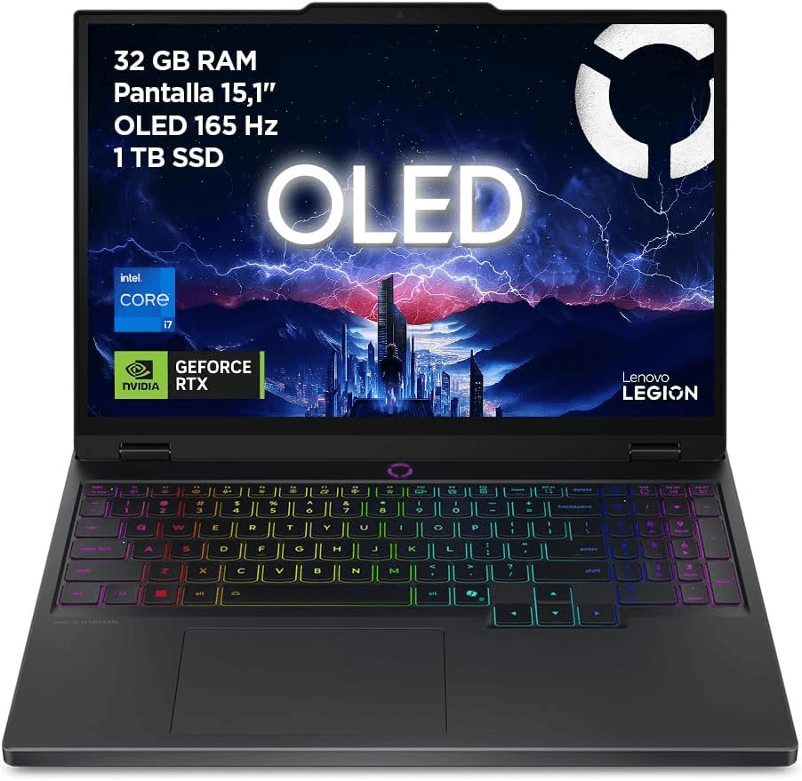 Lenovo ▫️ Legion 5 Gen 10 - IA 15.1" WQXGA OLED Gaming Laptop (Intel Core i7-13650HX, NVIDIA GeForce RTX 5070, 32GB RAM, 1TB SSD, Wi-Fi 7, Sem SO) Teclado espanhol RGB - Preto