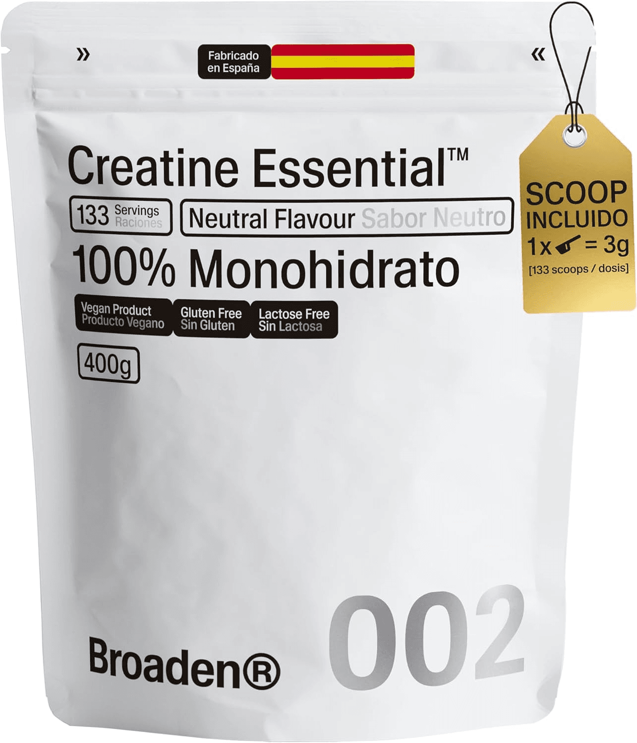 BROADEN ▫️ 400g de Creatina Monohidrato em pó sem sabor com 133 doses | Creatina Monohidrato 100% micronizada | Inclui doseador | Sem aditivos | Não OGM, Vegan, Sem glúten.