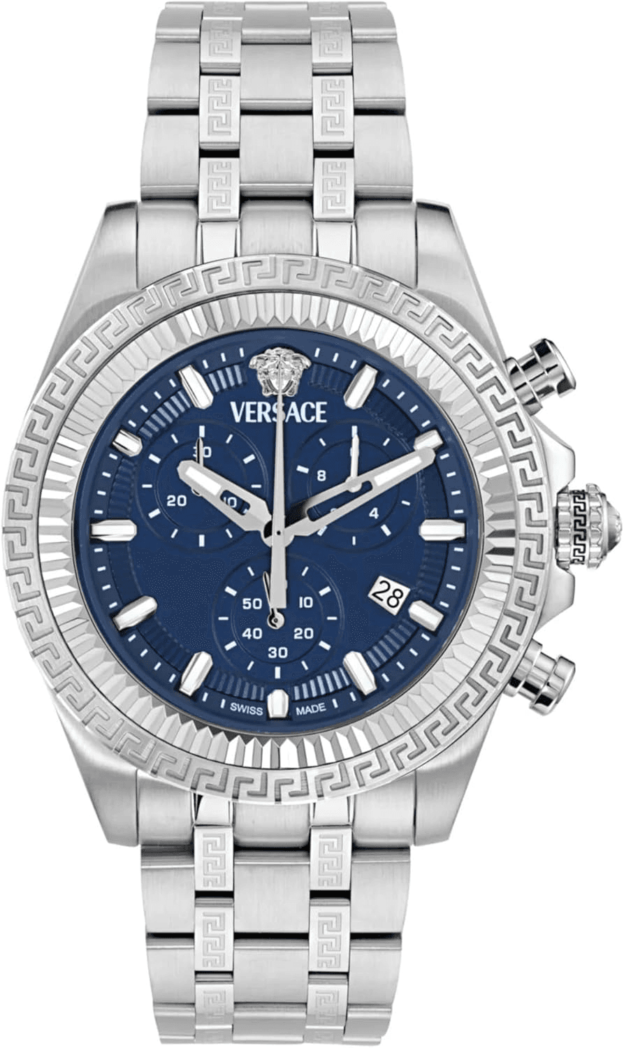 Versace ▫️ Relógio cronógrafo de quartzo suíço para homem com bracelete em aço inoxidável VE0W00325