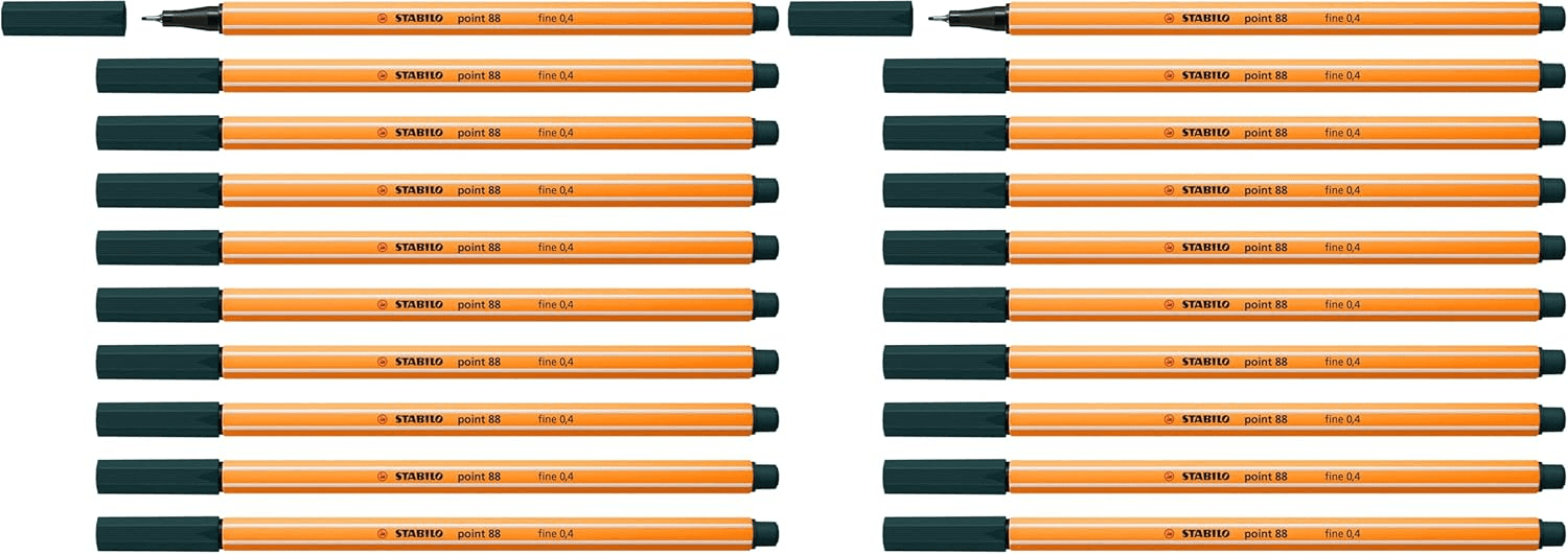 STABILO ▫️ Caneta de ponta fina ponto 88 - caixa com 10 unidades verde azeitona (embalagem de 2)
