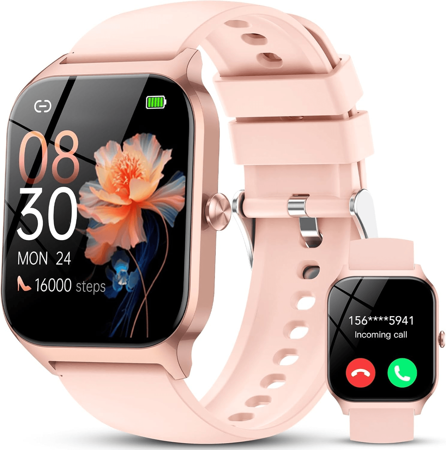 CASCHO ▫️ Smartwatch HD de 1,85" com alarme de chamadas e voz, notificações do WhatsApp, relógio inteligente com pedómetro/medidor de pulsação/monitor de sono, mais de 115 modos desportivos, rosa à prova de água IP68