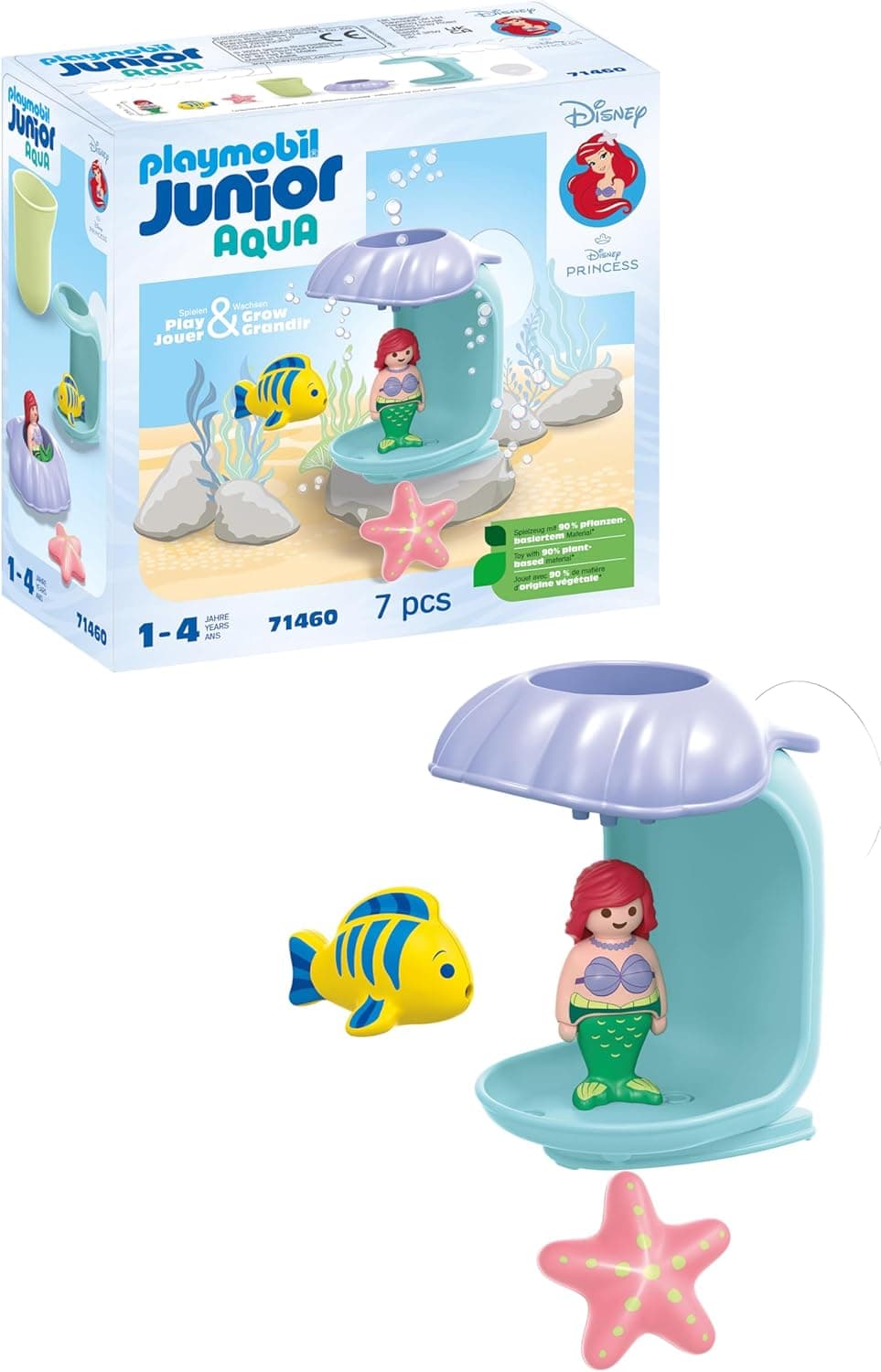 PLAYMOBIL ▫️ Junior & Disney 71460 Ariel's Shells Rain, diversão na hora do banho com a Ariel, brinquedo sustentável feito de plásticos à base de plantas, brinquedos para meninos e meninas a partir de 1 ano