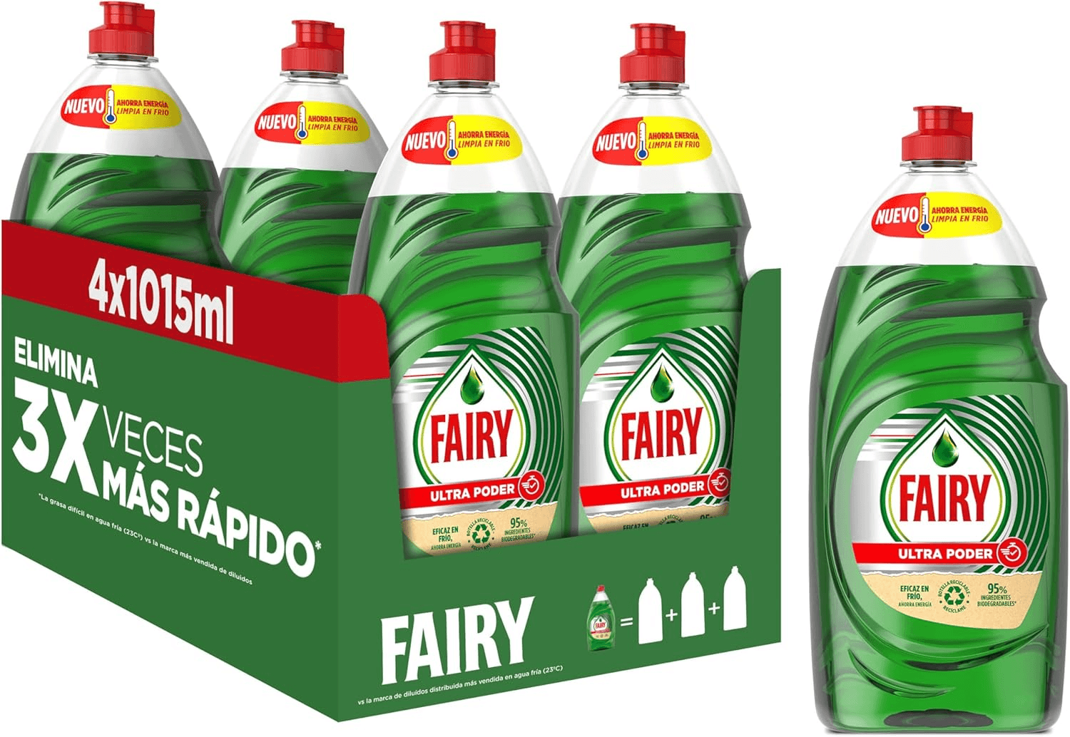 FAIRY ▫️ Ultra Original Dishwashing Liquid 4x1015ML Fórmula eficaz para a lavagem da loiça deixa a loiça brilhante, com um impressionante poder anti-gordura