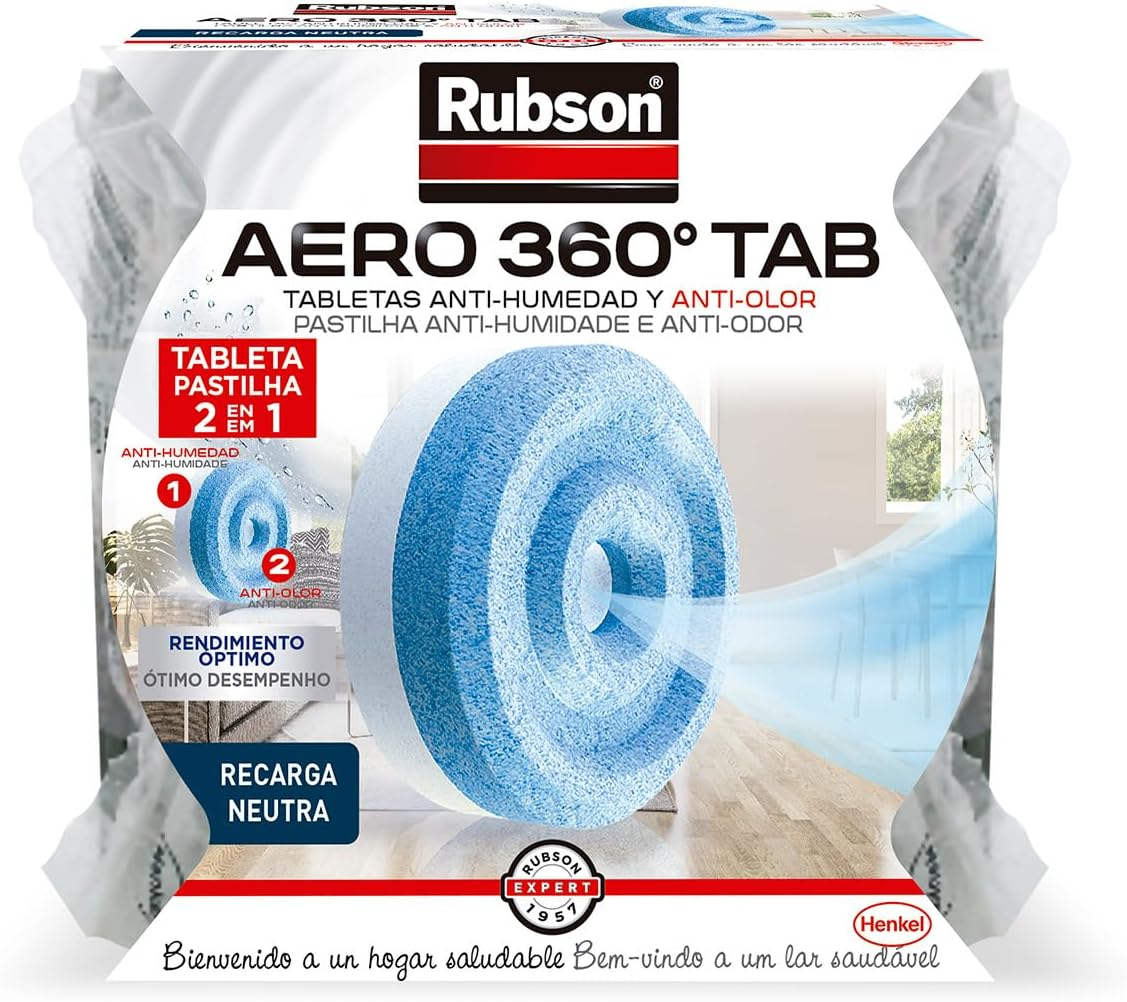 Rubson ▫️ AERO 360° Neutral Odour Refill Tablet, absorve a humidade e neutraliza os maus odores, recargas para o desumidificador AERO 360° (1 x 450 g)