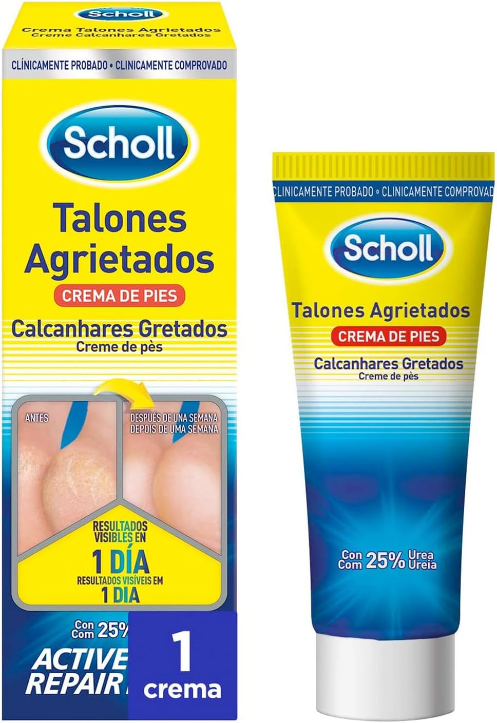 Dr. Scholl's ▫️ Scholl Cracked Heel Repair Cream, 60 ml - Hidratação intensiva com ureia 25%, Active Repair K+ e queratina, repara os pés secos, gretados e danificados, resultados desde o primeiro dia
