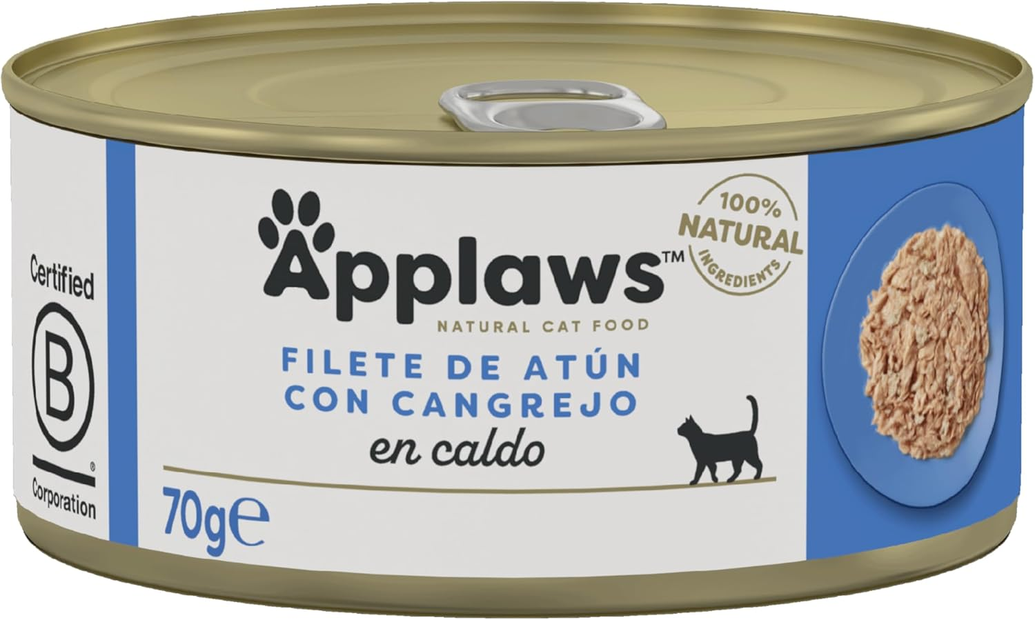 Applaws ▫️ 100% Natural Tuna Fillet with Crab Adult Wet Food for Cats in Broth - Embalagem de 24 latas de 70g