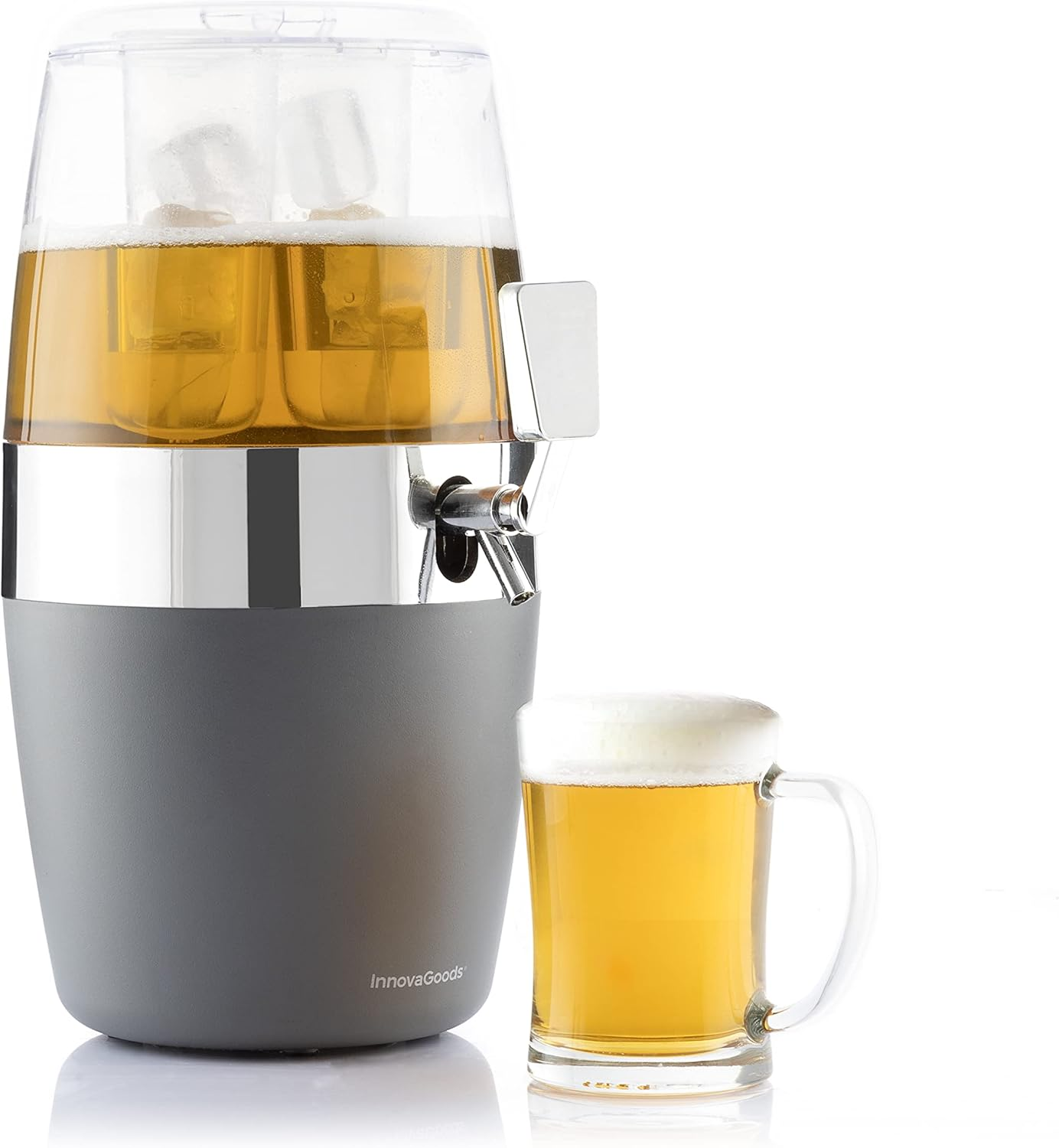 InnovaGoods ▫️ Dispensador de cerveja e bebidas 4L ®, barril esférico com refrigerador, cinzento 22x41,7x26,5cm