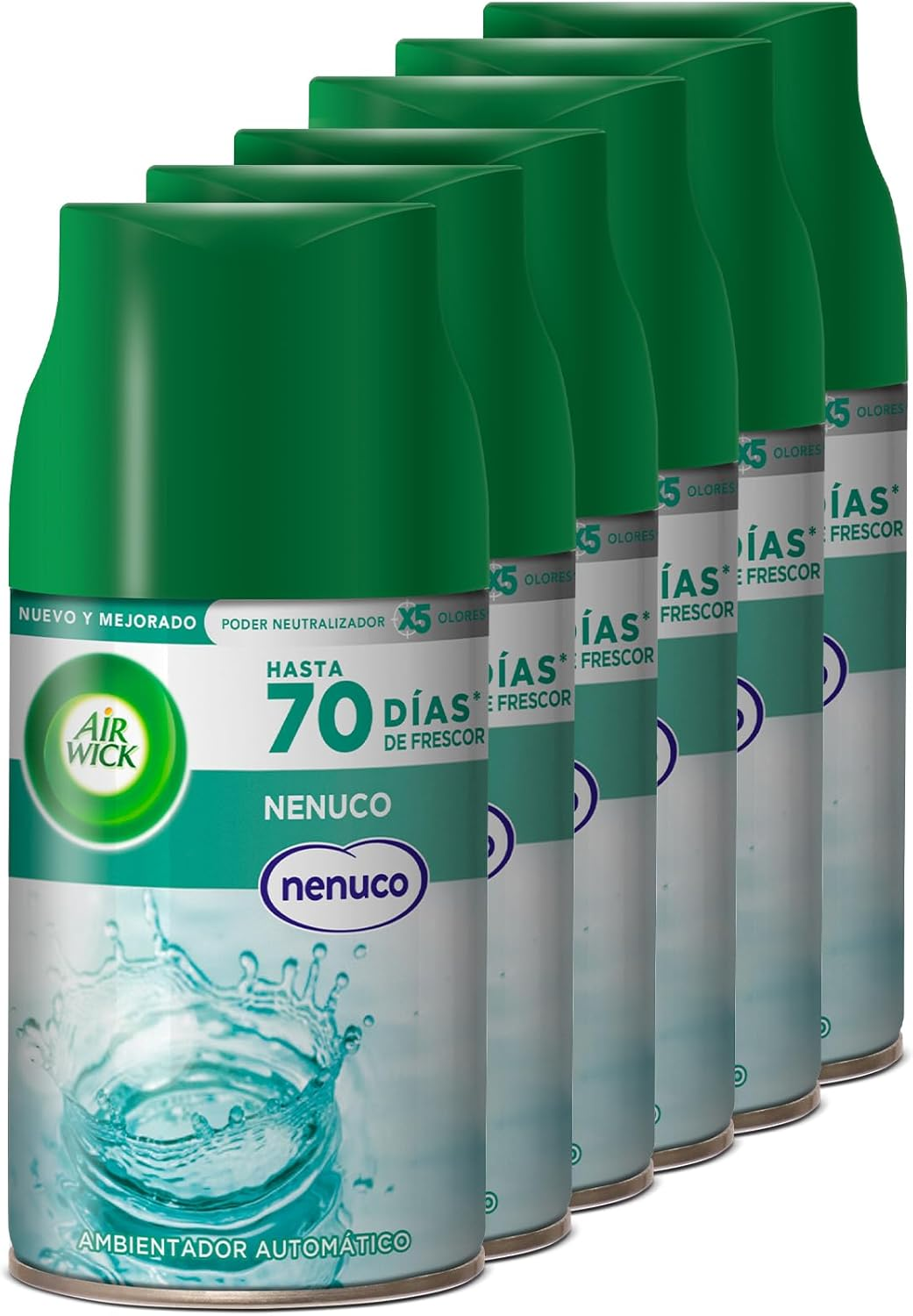 Air Wick ▫️ Freshmatic - Recargas de ambientador em spray automático, aroma caseiro Nenuco - Azul, 250 ml (Embalagem de 6)