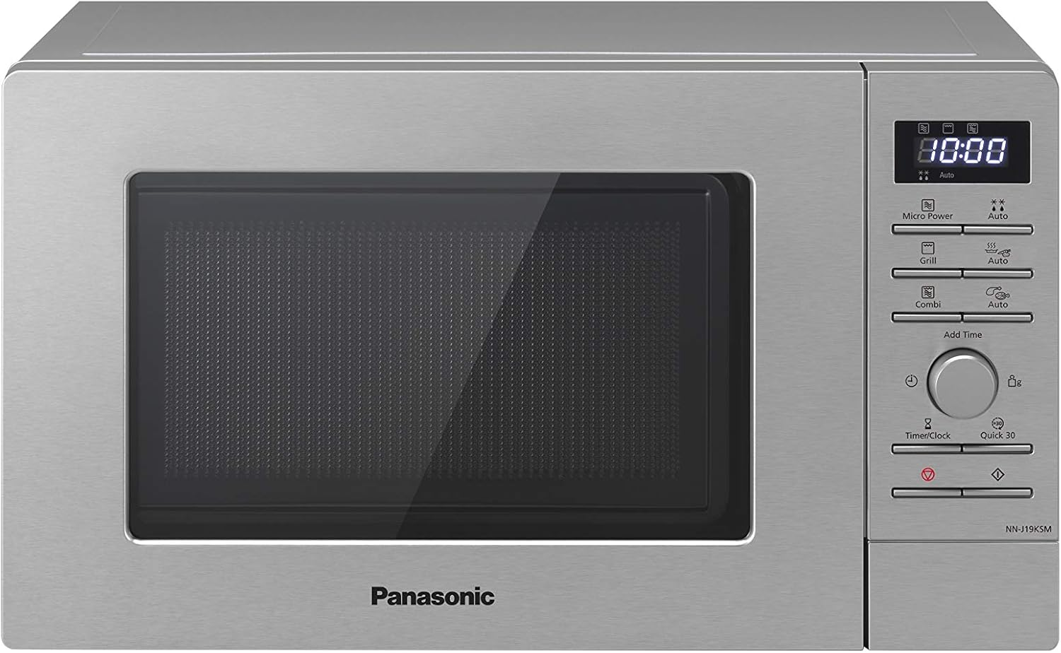 Panasonic ▫️ NN-J19KSMEPG Forno micro-ondas e grelhador com prato giratório, 20 litros, aço inoxidável, 800 W, grelhador de 1000 W, 9 programas automáticos, prateado