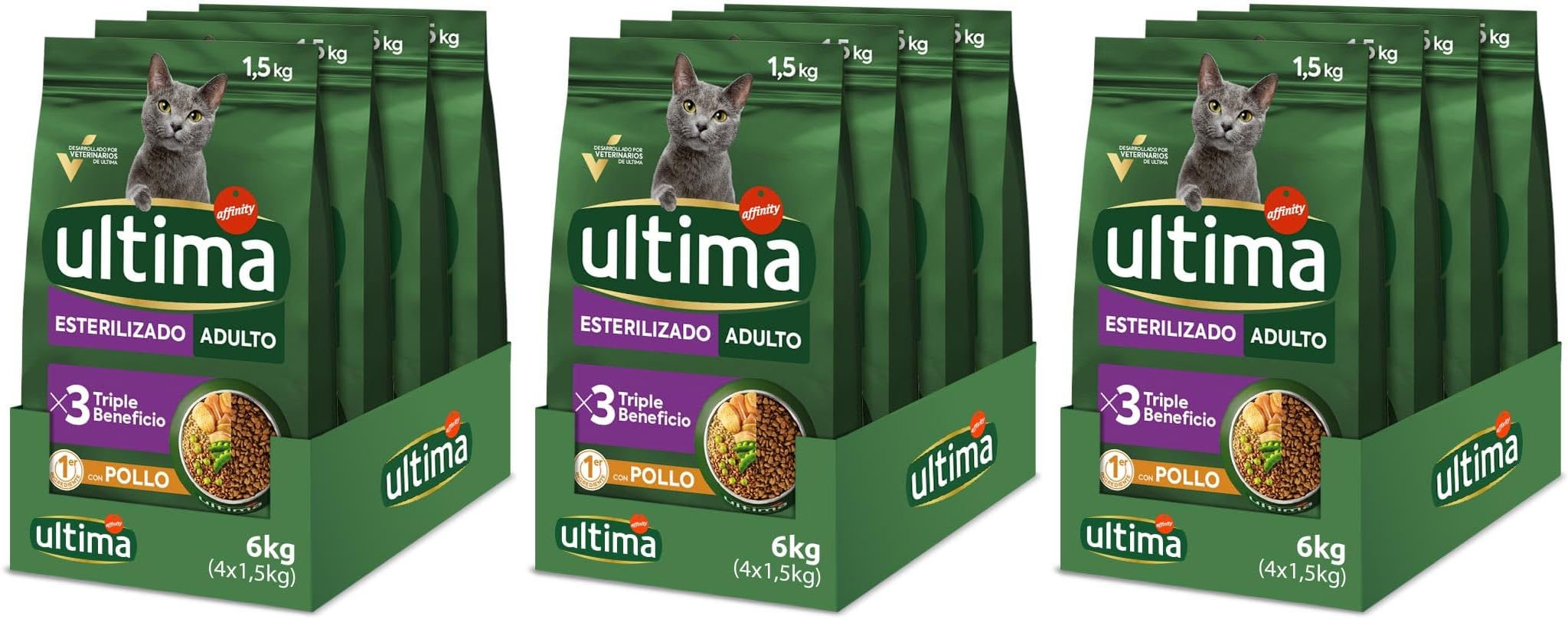 ultima ▫️ Sterilised Adult Chicken, Alimento Seco para Gatos, Embalagem de 4 x 1,5kg, Total 6kg