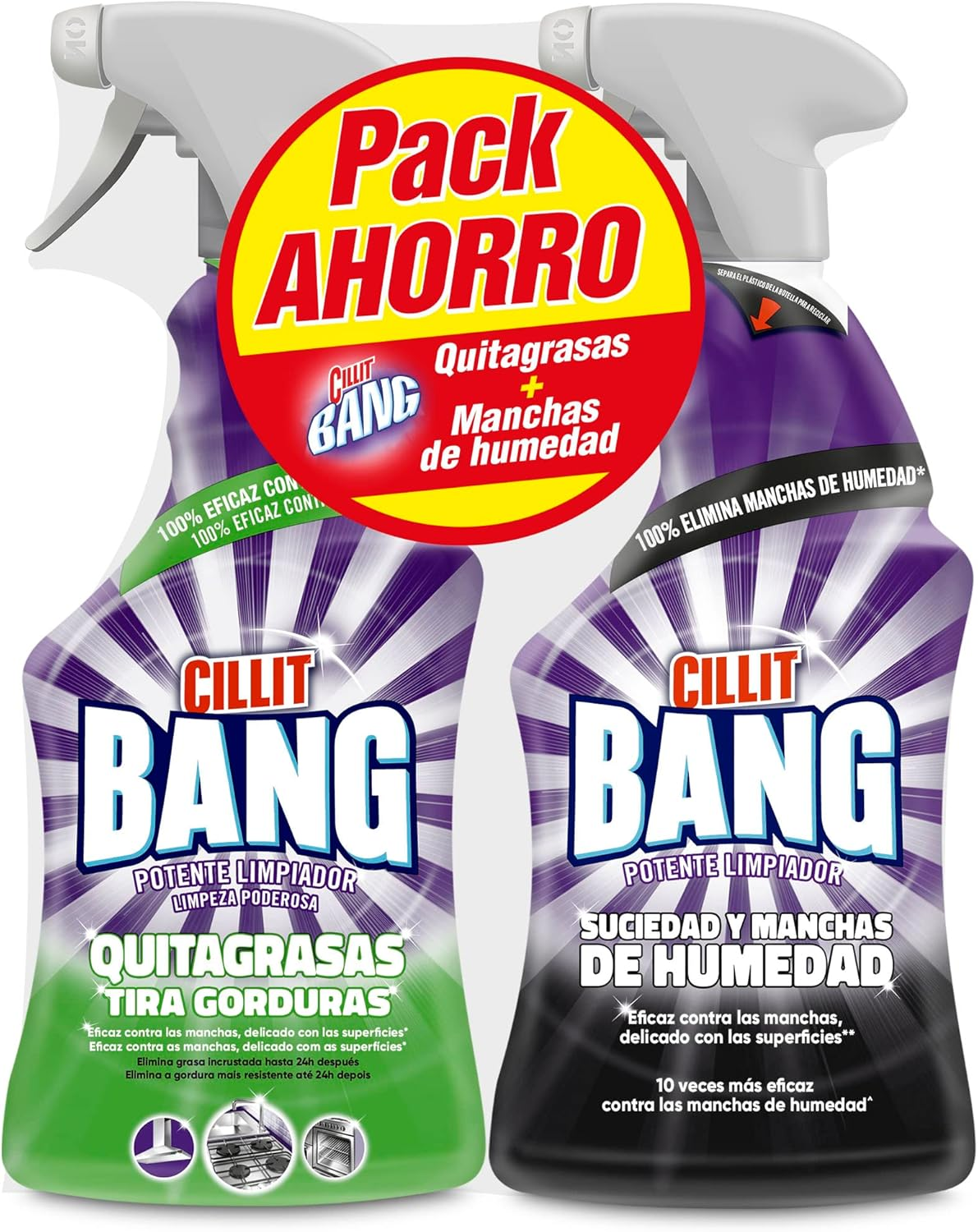 Cillit Bang ▫️ Spray desincrustante de gorduras e sujidade, para cozinhas, sujidade e manchas de humidade, para casas de banho - Embalagem 2 x 750 ml