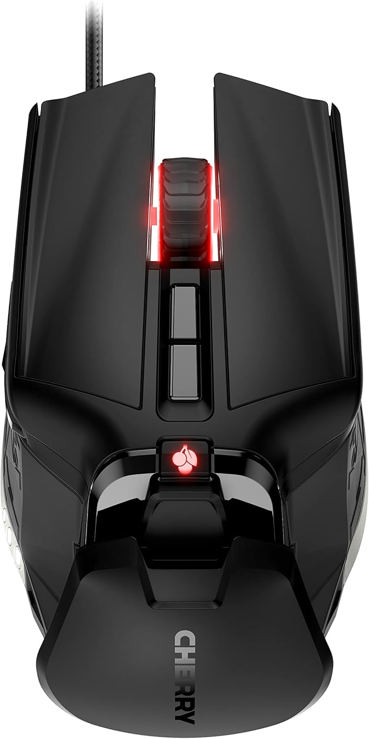 Cherry ▫️ MC 9620 FPS - Rato ergonómico para jogos - Iluminação RGB - Apoio para as mãos ajustável - Pesos amovíveis - 9 botões programáveis - 12.000 dpi - Cabo - Preto