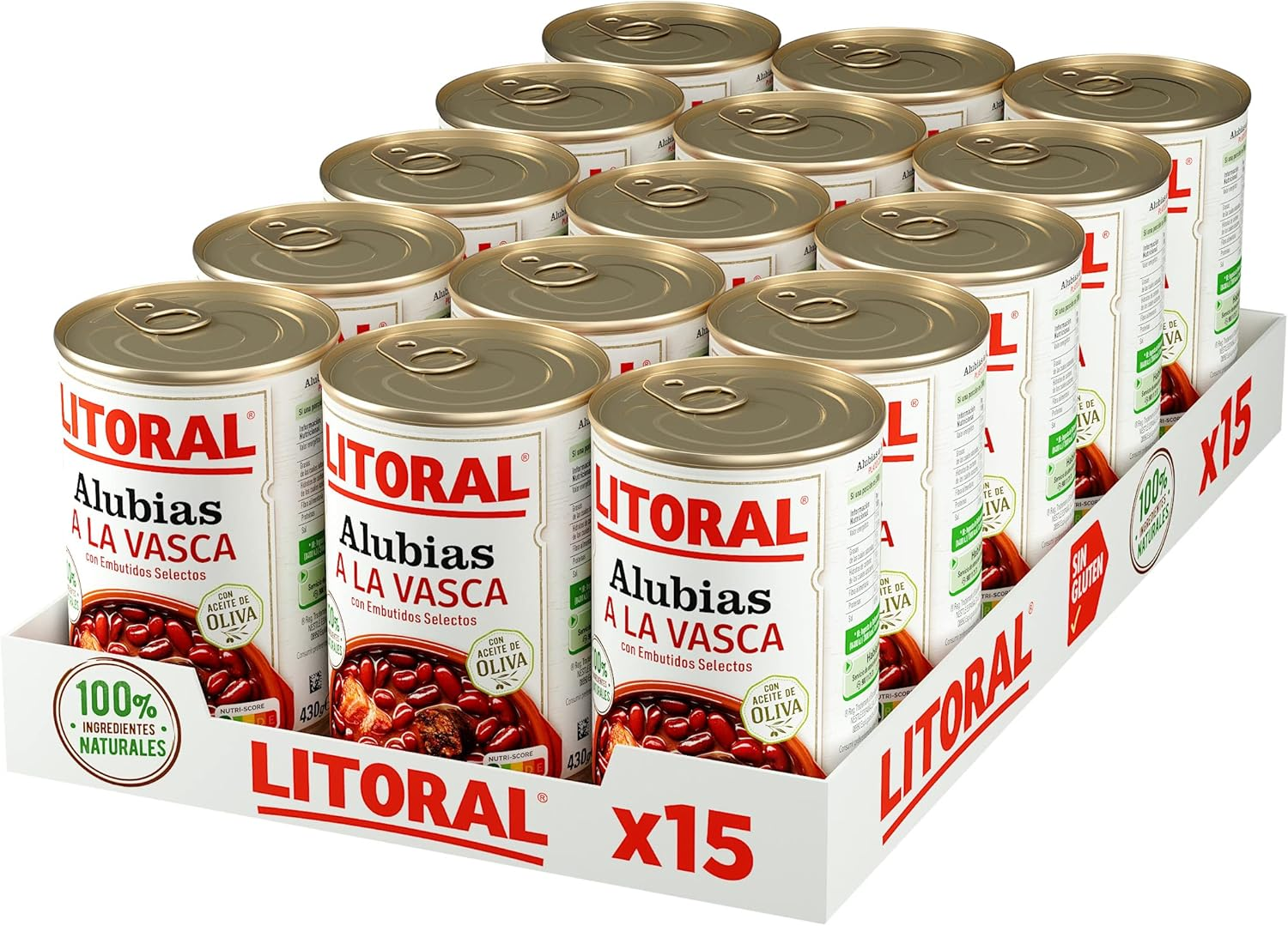 Litoral ▫️ Feijão à moda basca - Refeição pronta sem glúten - Embalagem de 15x430g - Total: 6,45kg