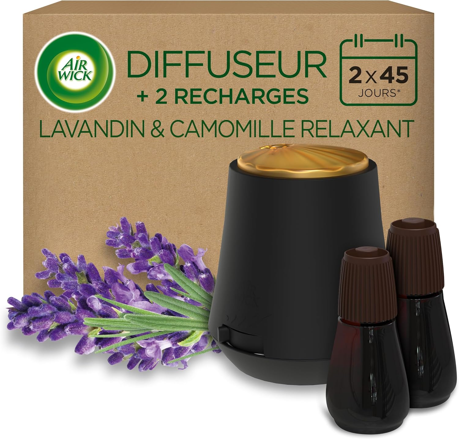 Air Wick ▫️ Essential Mist Lavanda & Camomila Perfumada Ambientador Doméstico & Recargas Ambientador, Multicolor, Embalagem de 1 Unidade & 2 Recargas
