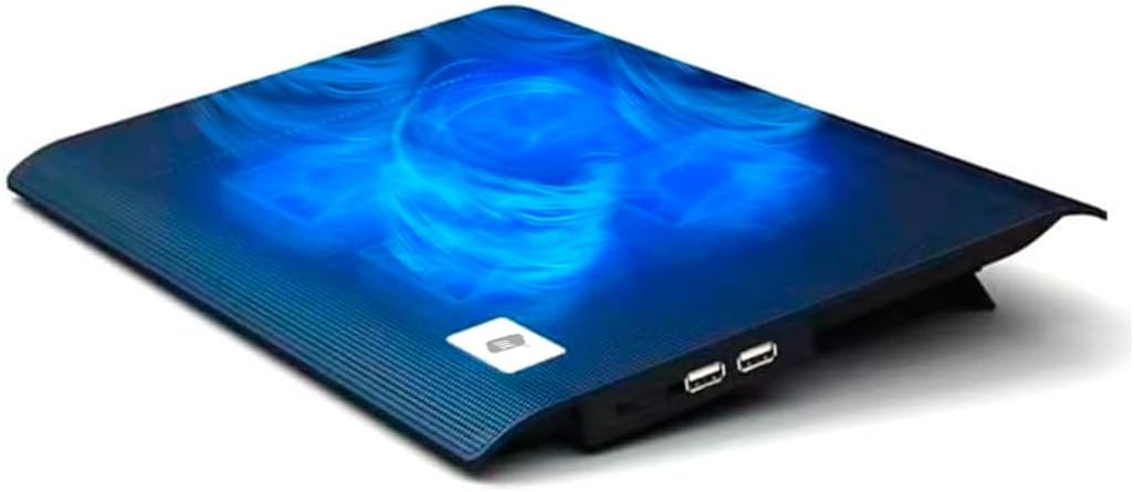 NK ▫️ Base de arrefecimento para computador portátil - Ventoinha para computador portátil de 12-17" com suporte, 4 ventoinhas silenciosas, 2 portas USB, arrefecimento rápido, luz LED azul - Cor preta